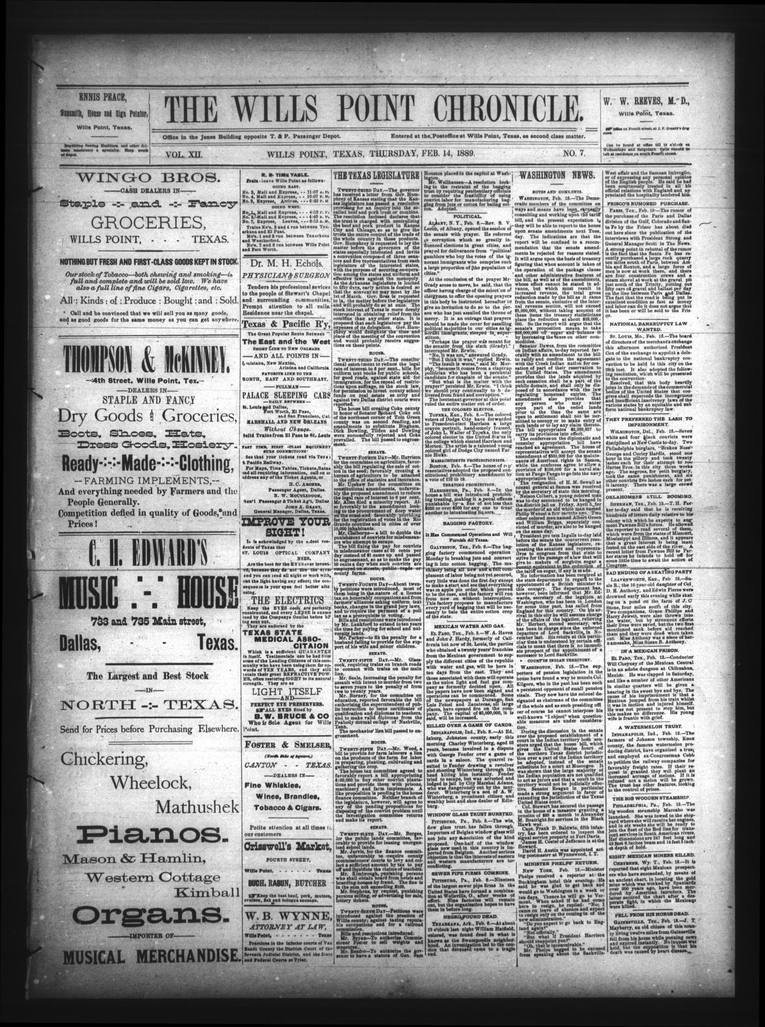 The Wills Point Chronicle. (Wills Point, Tex.), Vol. 12, No. 7, Ed. 1