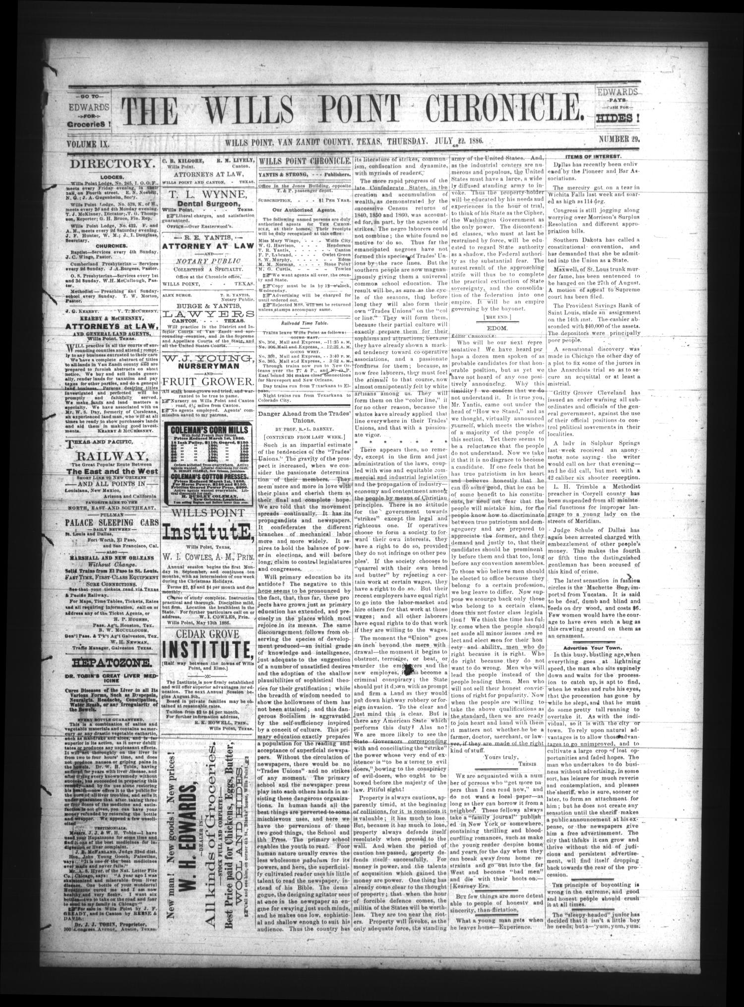 The Wills Point Chronicle. (Wills Point, Tex.), Vol. 9, No. 29, Ed. 1