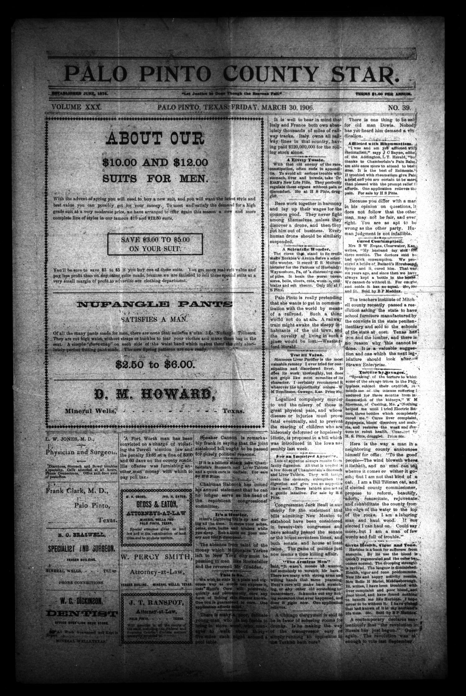 Palo Pinto County Star. (Palo Pinto, Tex.), Vol. 30, No. 39, Ed. 1(01)