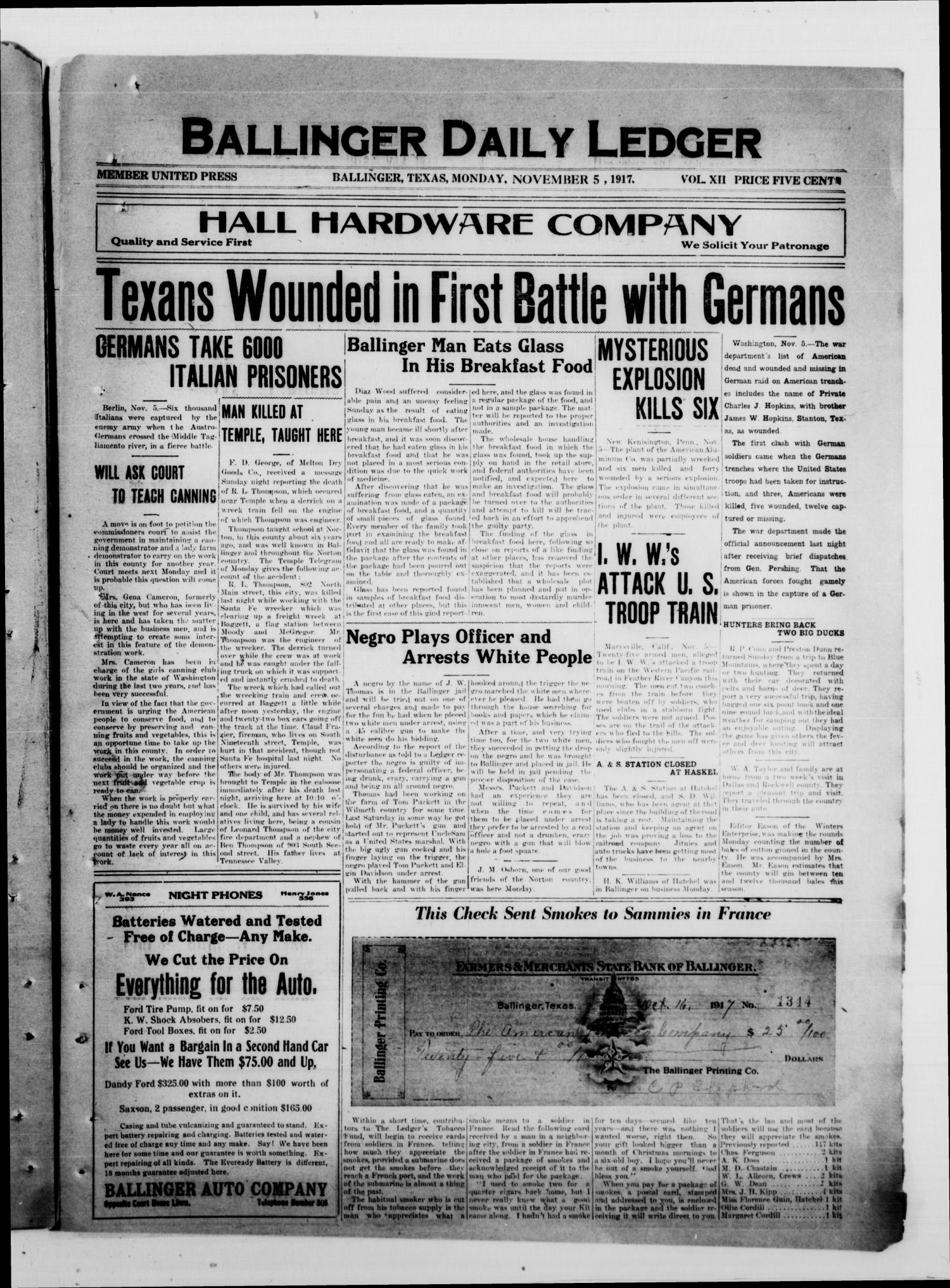 Ballinger Daily Ledger (Ballinger, Tex.), Vol. 12, Ed. 1 Monday