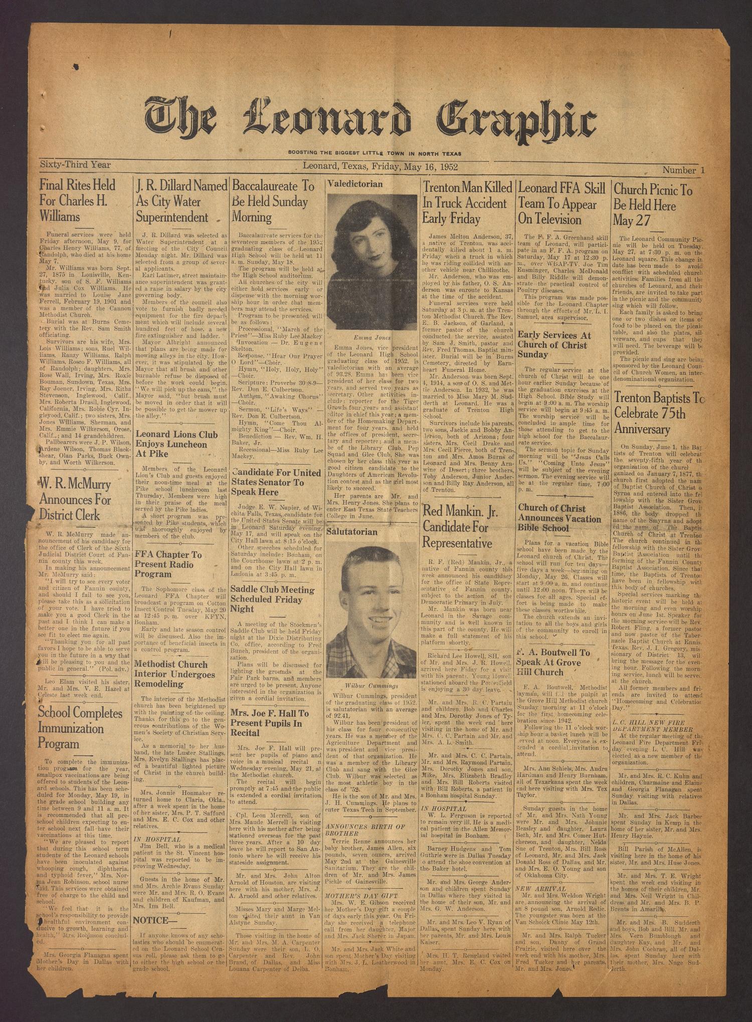 The Leonard Graphic (Leonard, Tex.), Vol. 63, No. 1, Ed. 1 Friday, May