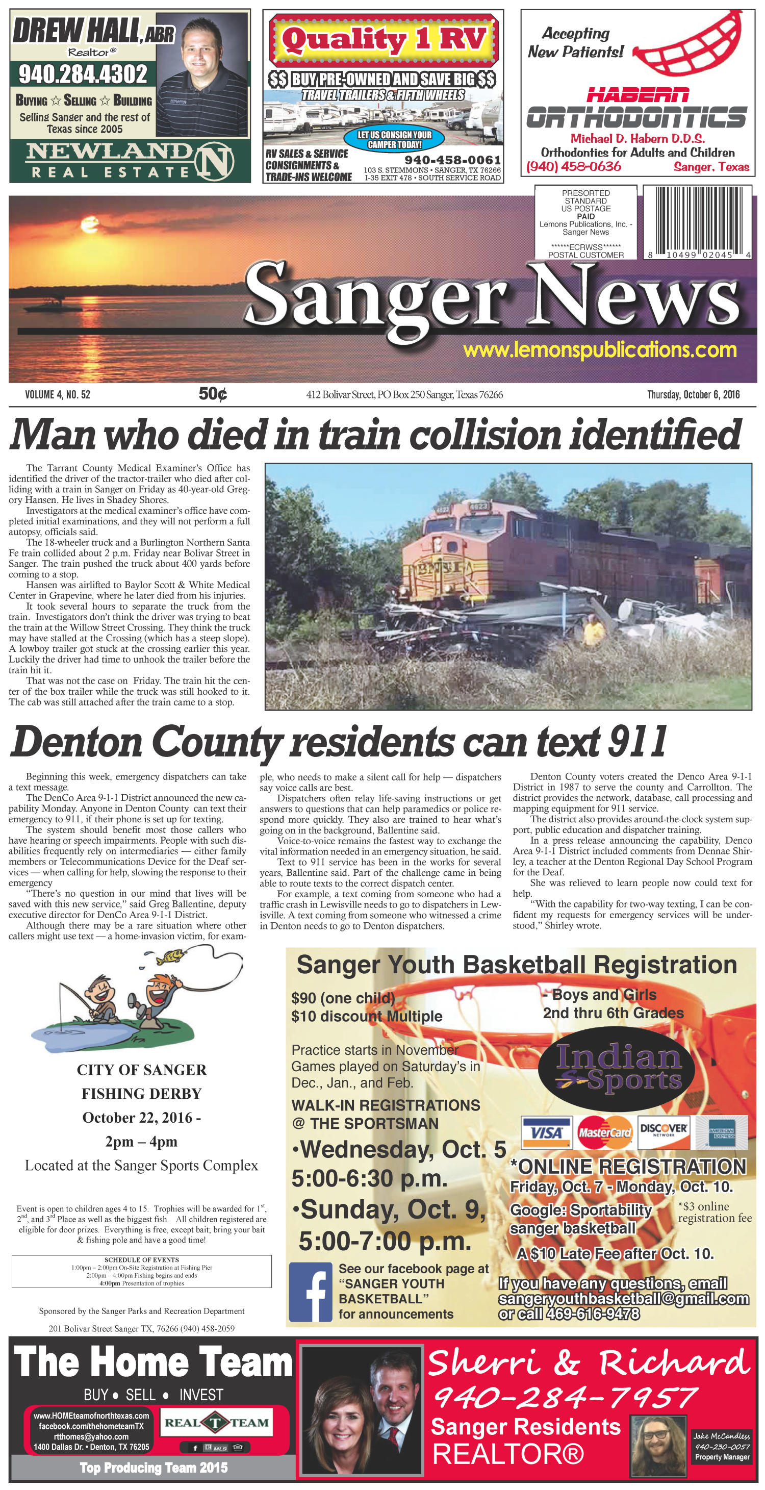 Sanger News (Sanger, Tex.), Vol. 4, No. 52, Ed. 1 Thursday, October 6, 2016 The Portal to