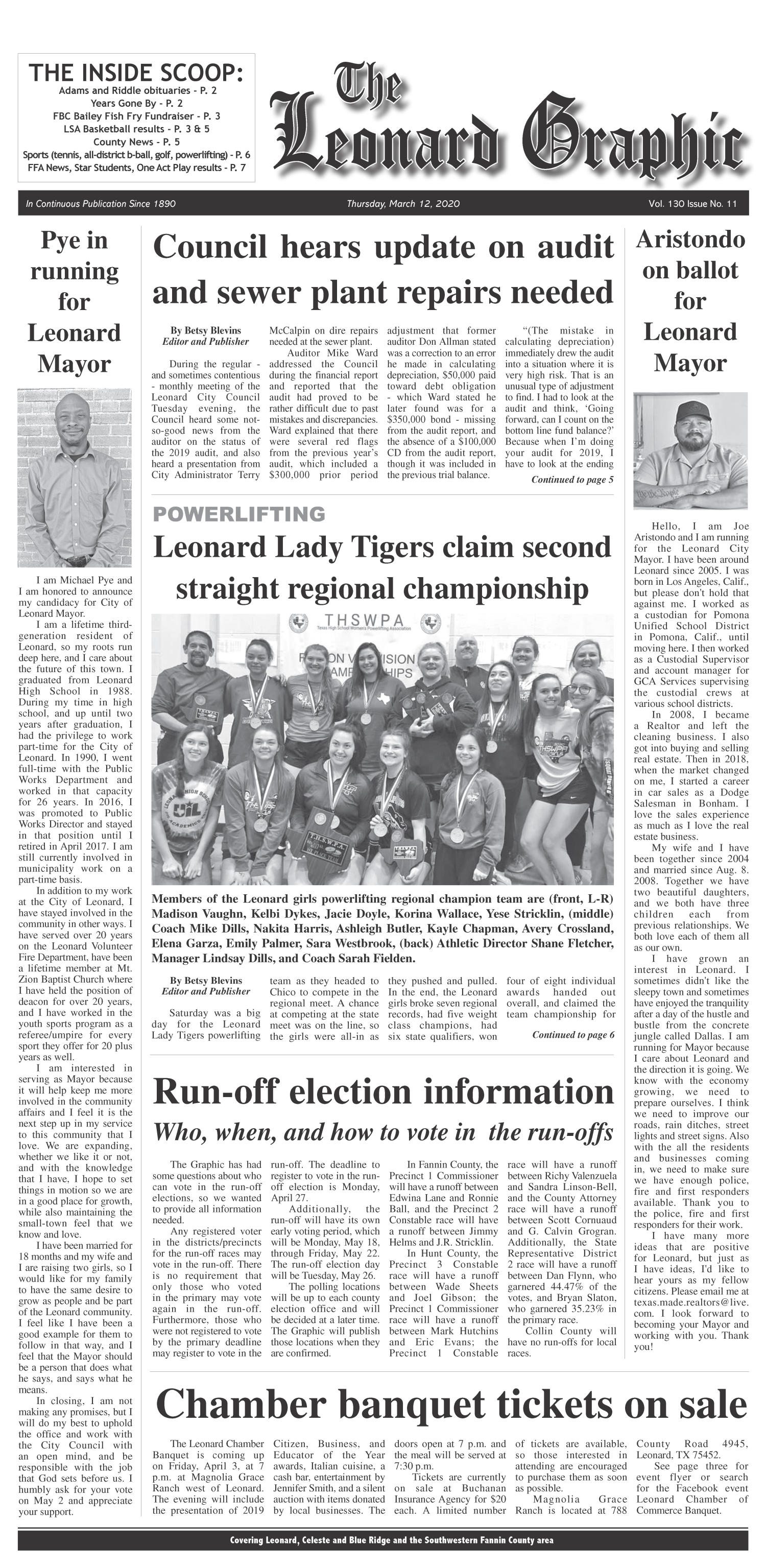 The Leonard Graphic (Leonard, Tex.), Vol. 130, No. 11, Ed. 1 Thursday