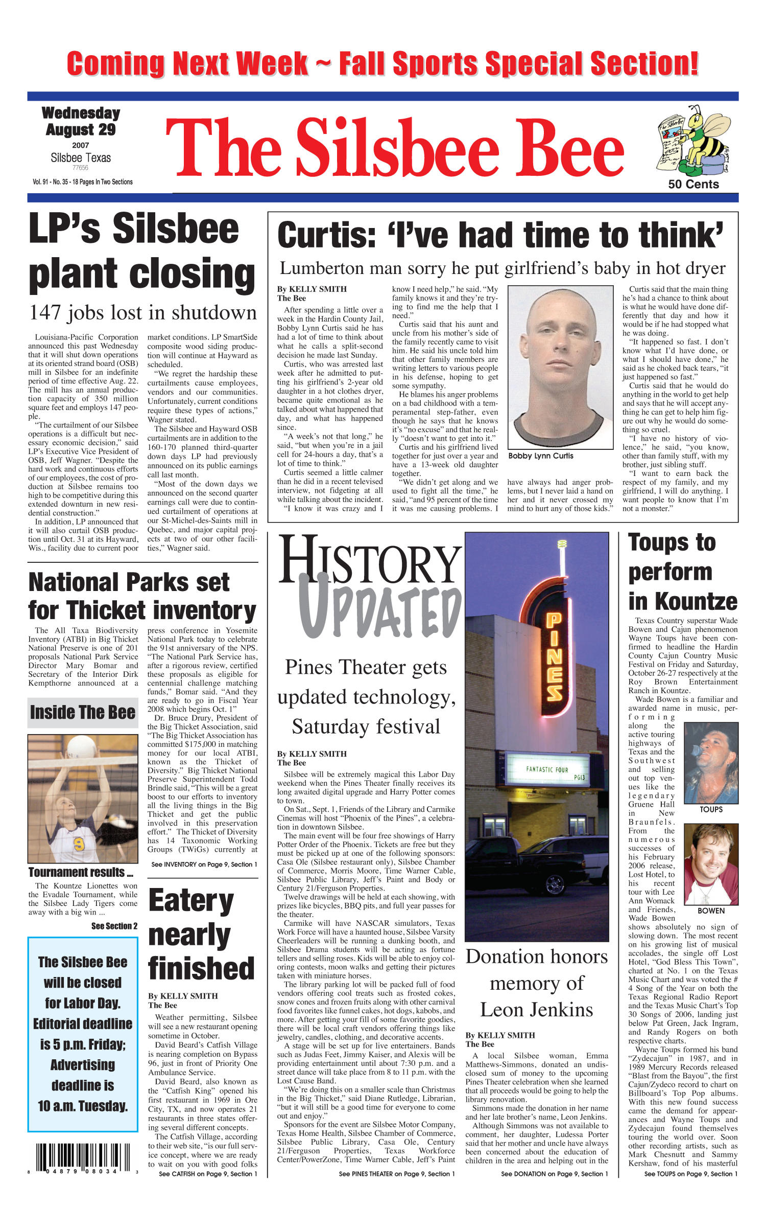 The Silsbee Bee (Silsbee, Tex.), Vol. 91, No. 35, Ed. 1 Wednesday(05)