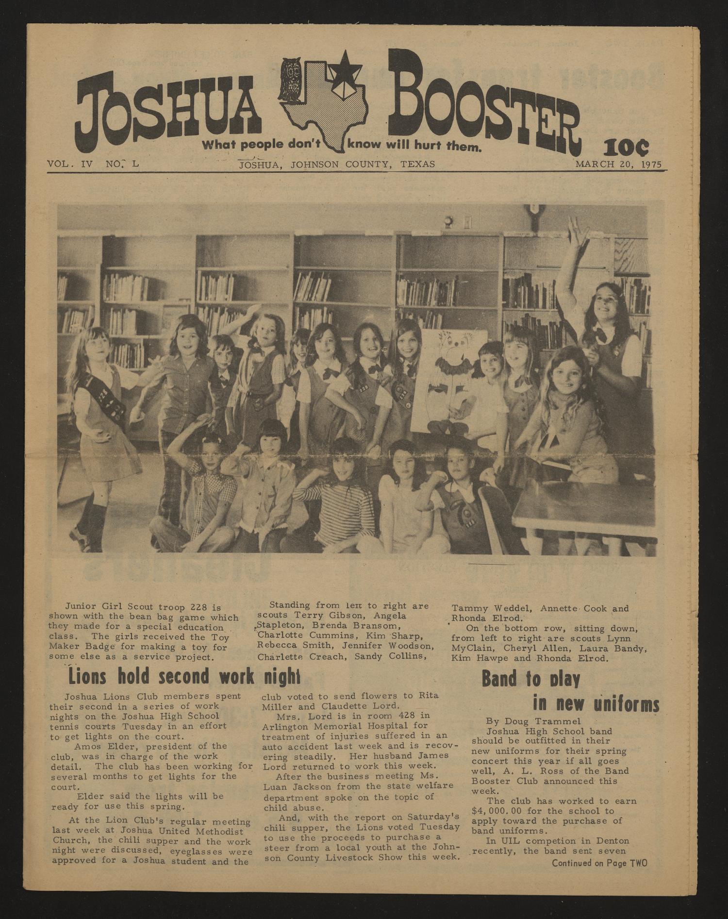 Joshua Booster (Joshua, Tex.), Vol. 4, No. 50, Ed. 1 Thursday, March 20