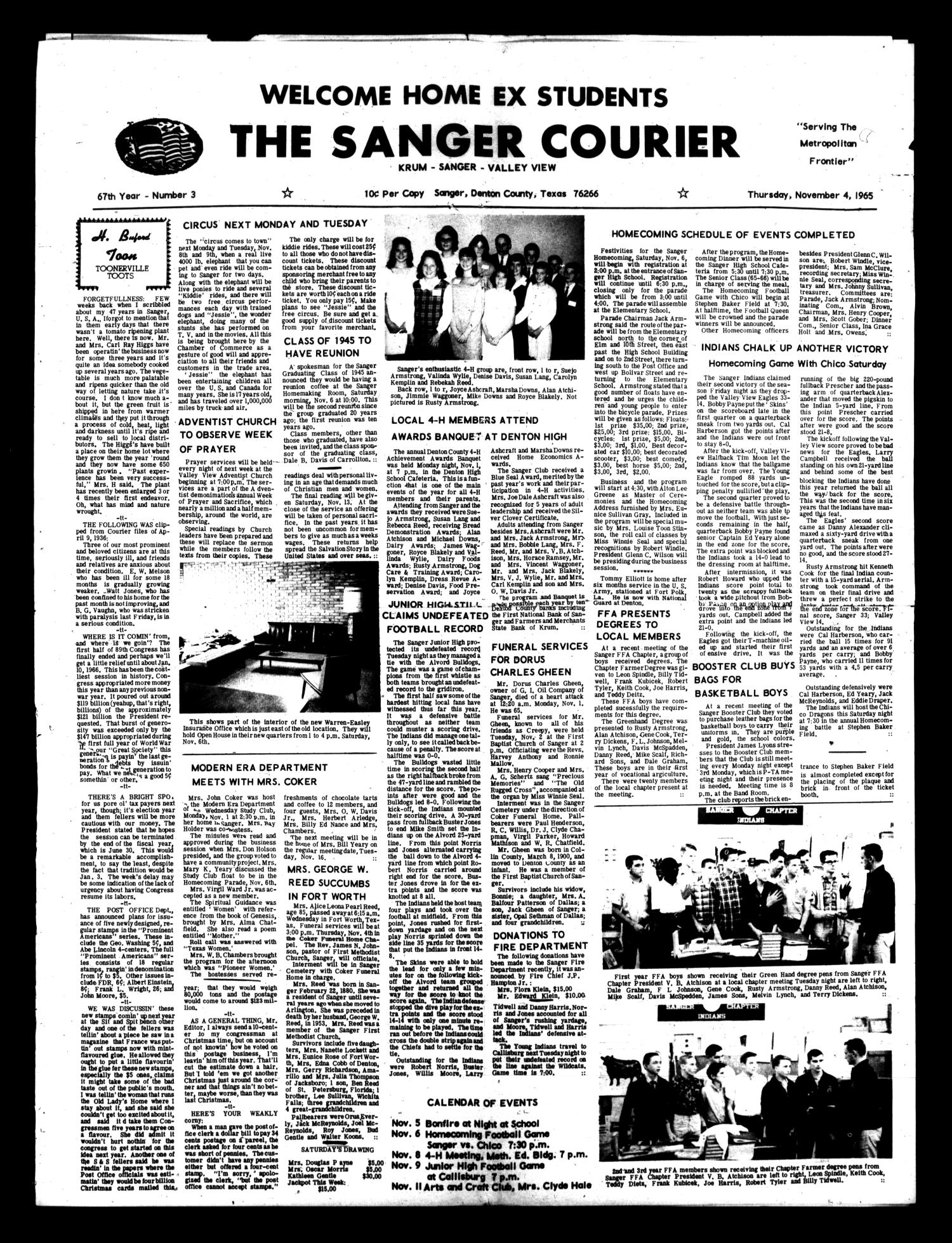 The Sanger Courier (Sanger, Tex.), Vol. 67, No. 3, Ed. 1 Thursday