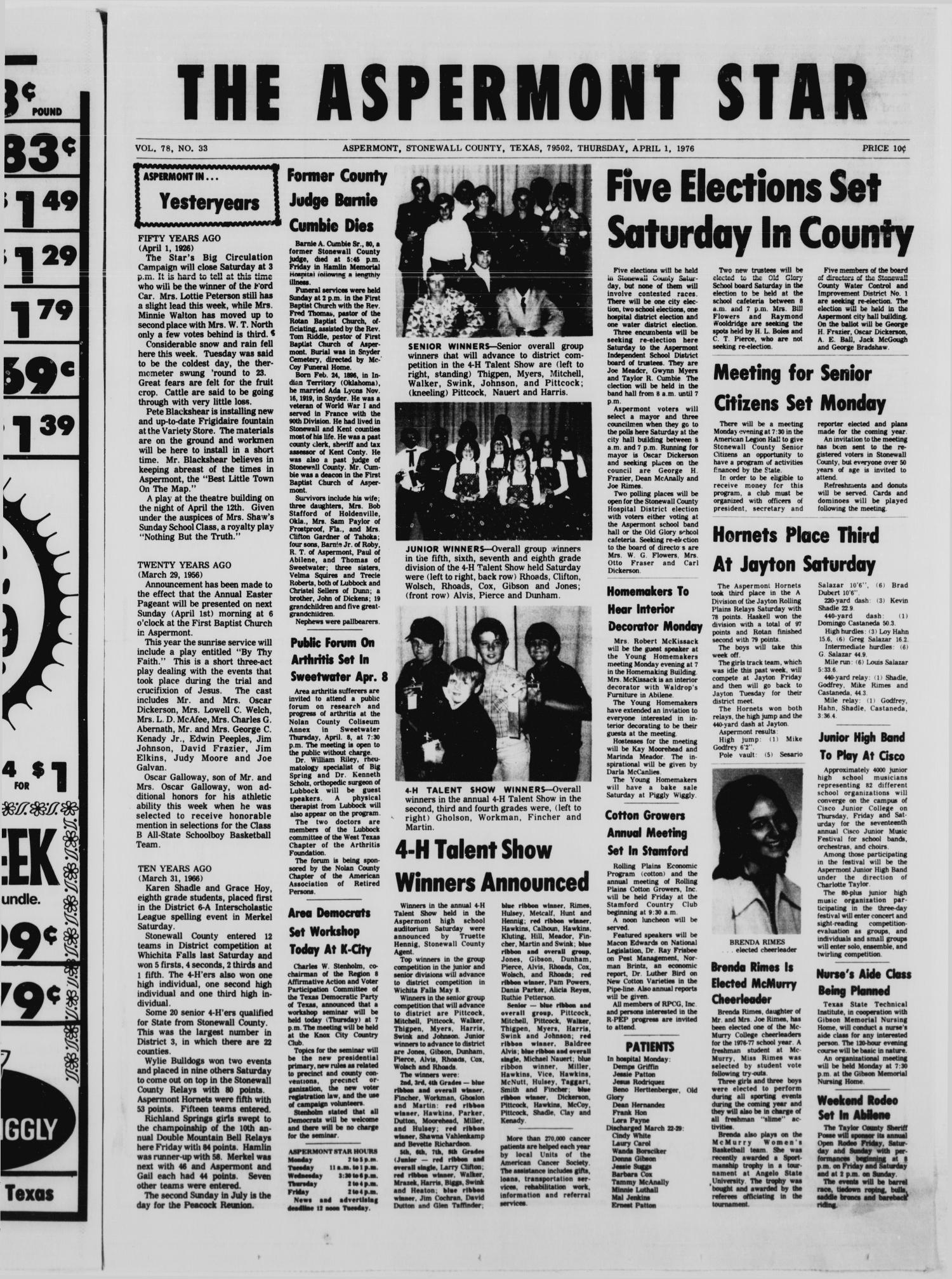 The Aspermont Star (Aspermont, Tex.), Vol. 78, No. 33, Ed. 1 Thursday