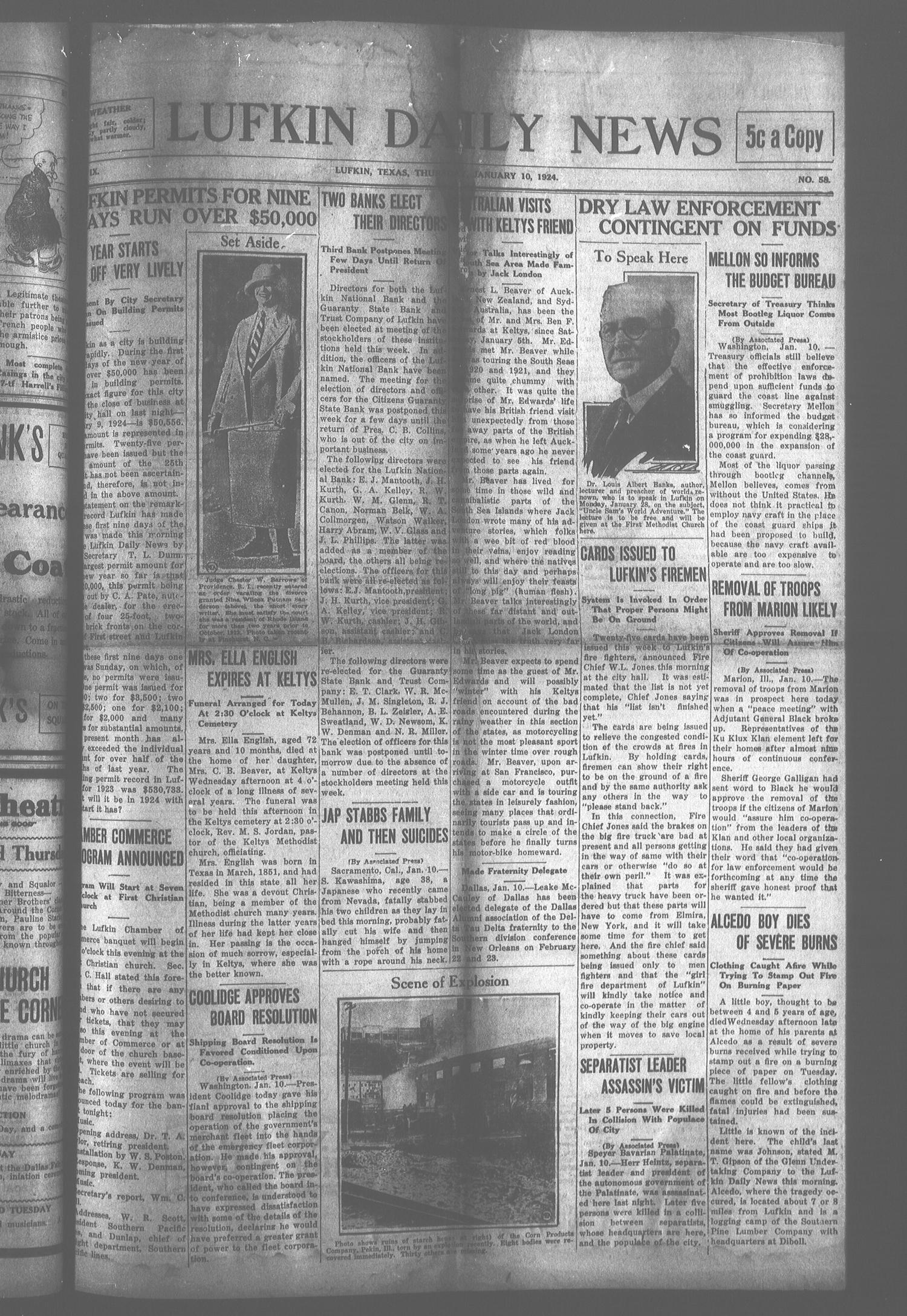 Lufkin Daily News (Lufkin, Tex.), Vol. 9, No. 58, Ed. 1 Thursday(01)