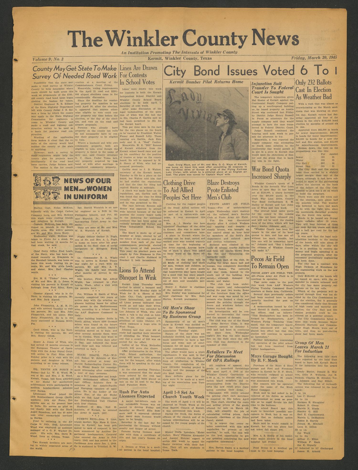 The Winkler County News (Kermit, Tex.), Vol. 9, No. 3, Ed. 1 Friday