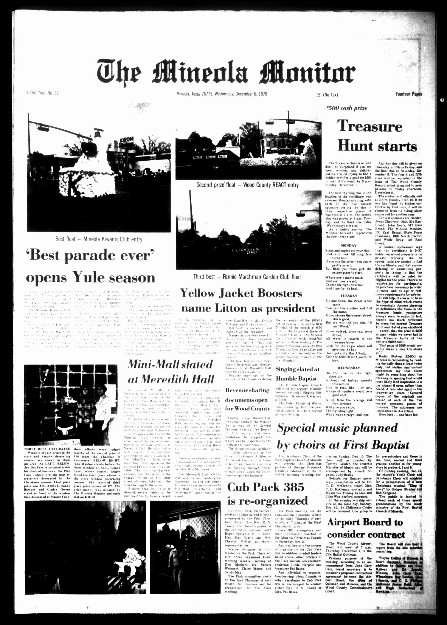 The Mineola Monitor (Mineola, Tex.), Vol. 103, No. 39, Ed. 1 Wednesday