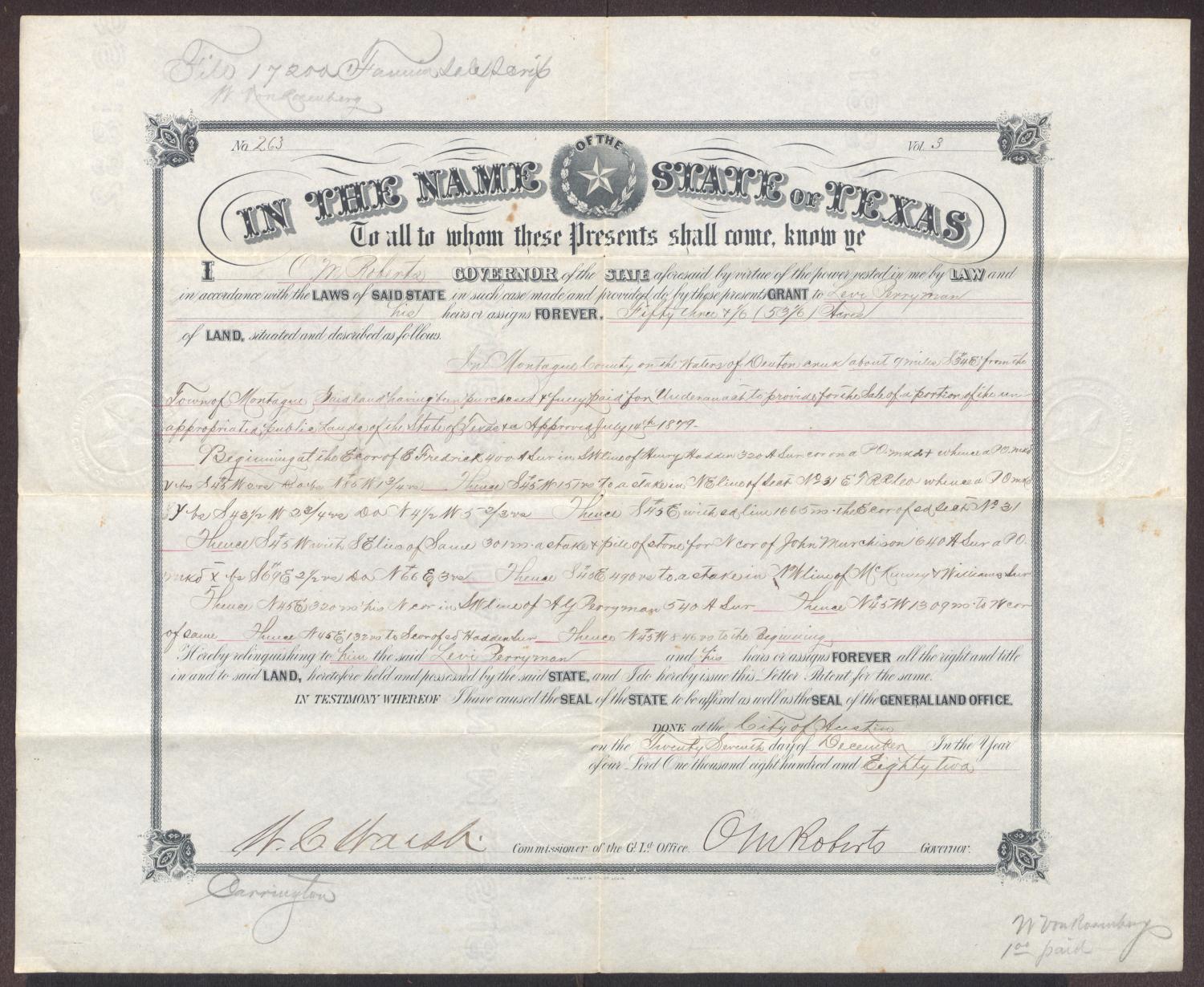 [Land grant, December 27, 1882] The Portal to Texas History