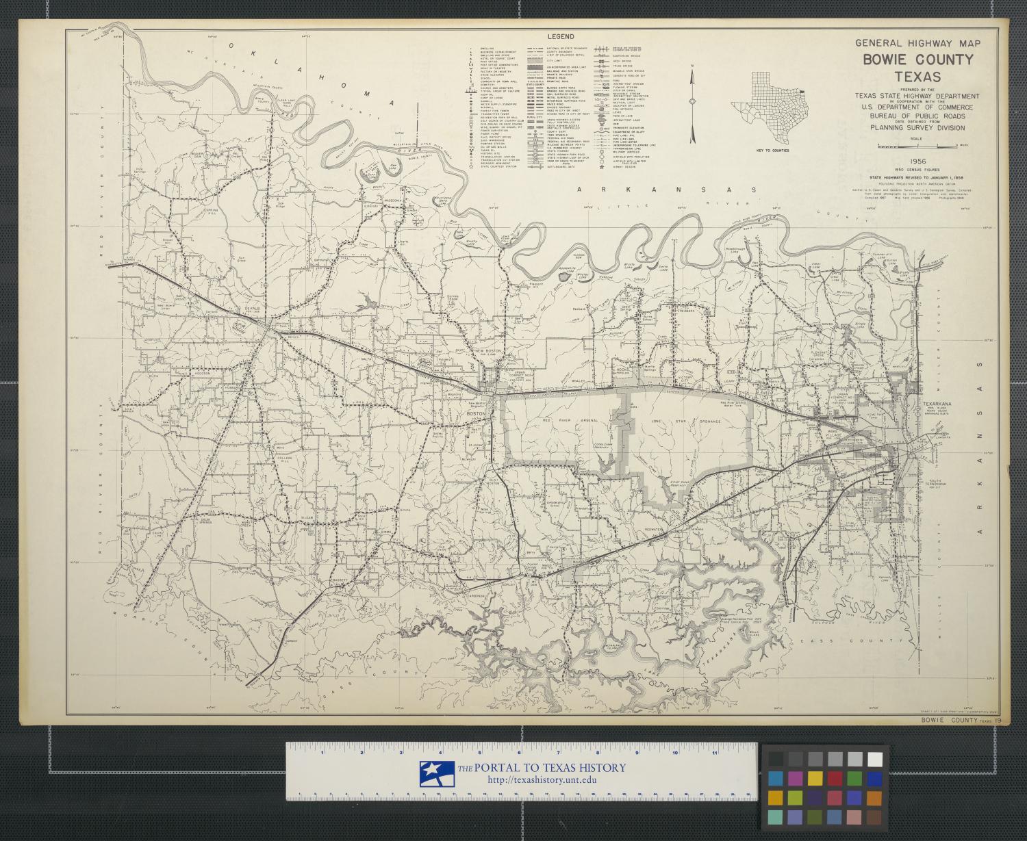 General highway map Bowie County Texas Side 1 of 2 . Magnified. The