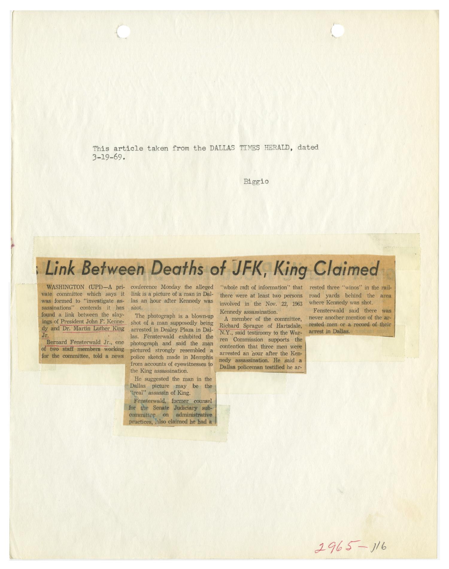 [Intelligence Report Dallas Times Herald Clipping, March 19, 1969