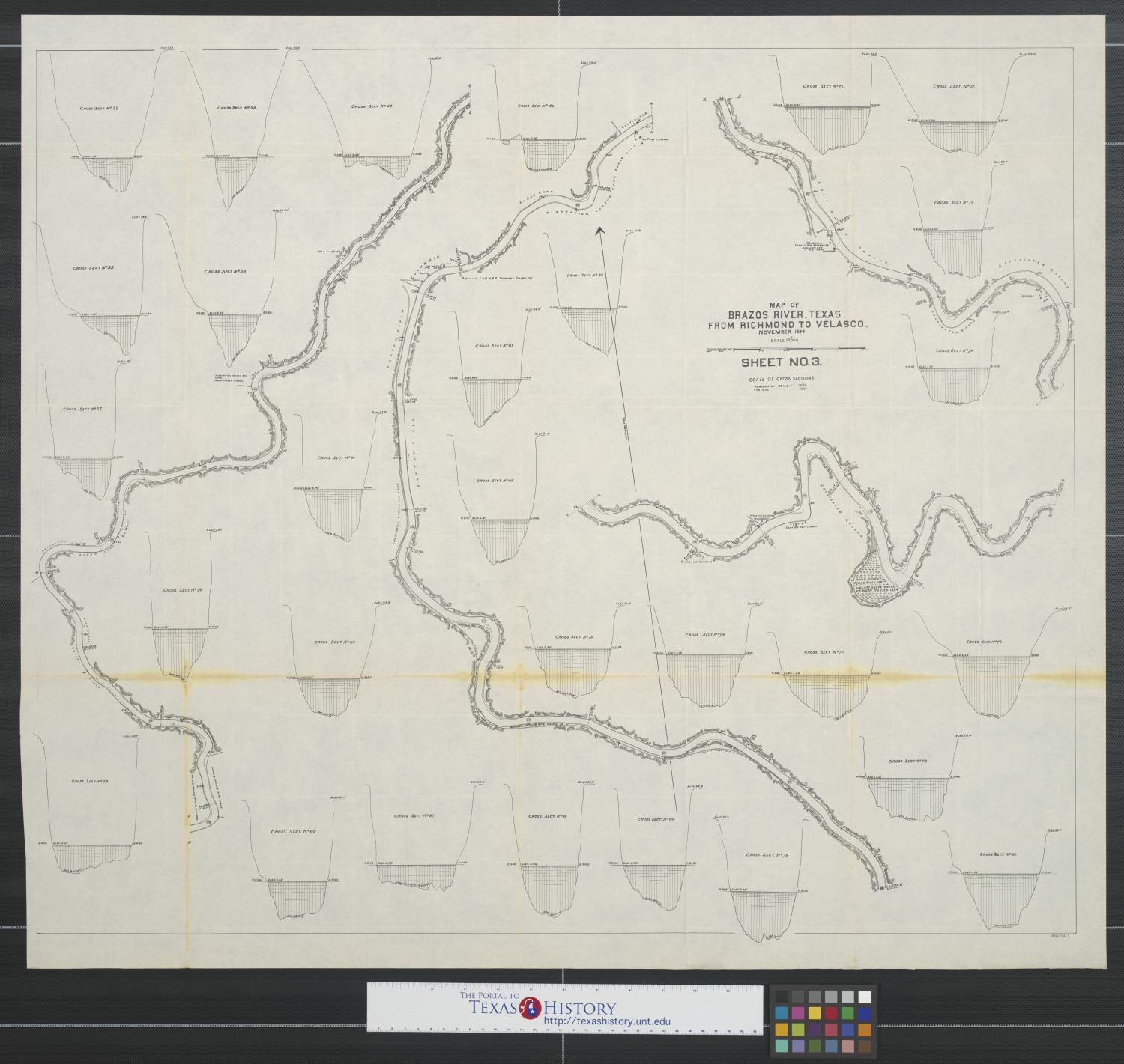 Map of Brazos River, Texas from Richmond to Velasco, November 1894