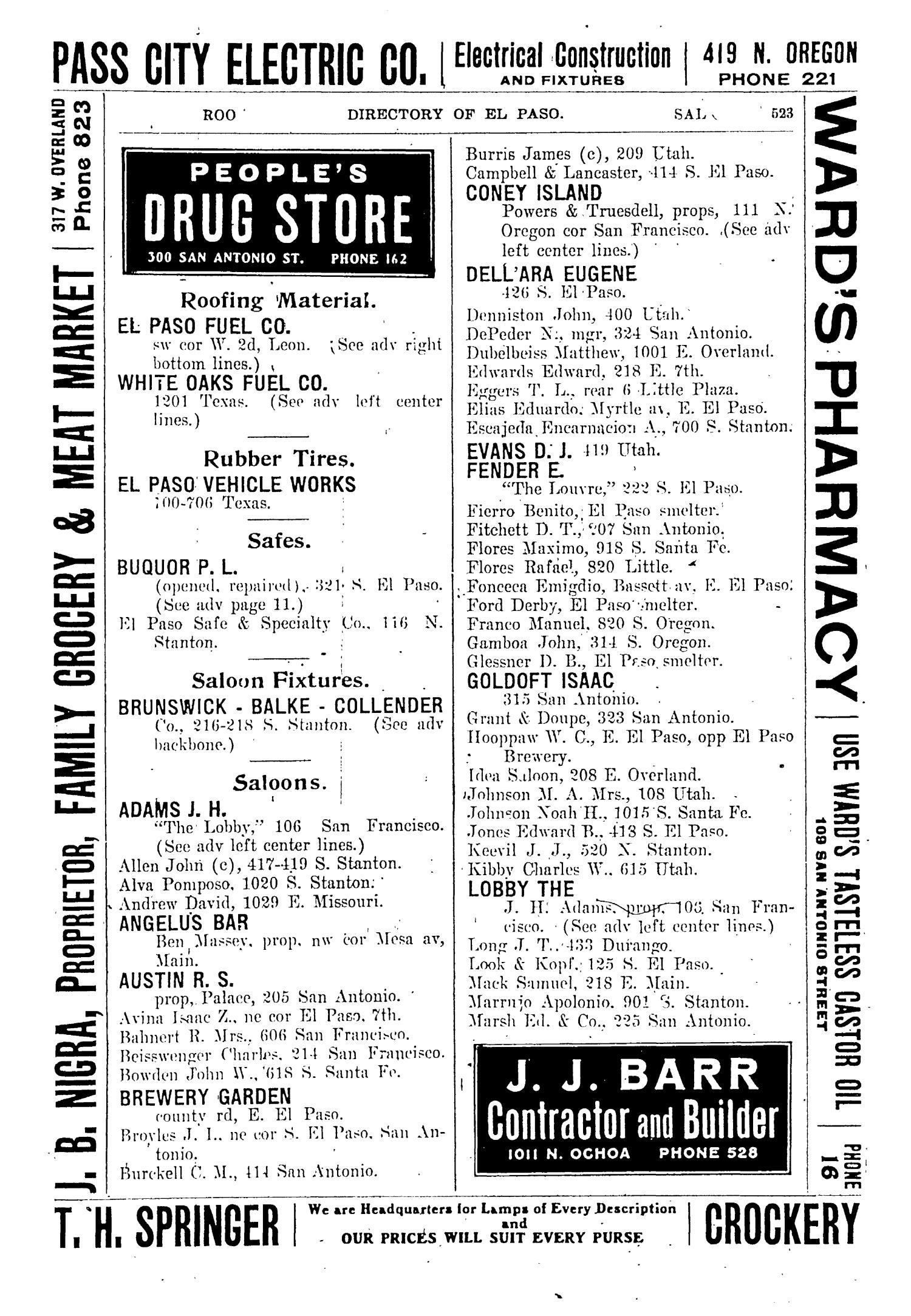 John F. Worley & Co.'s El Paso Directory for 1906 Page 523 The