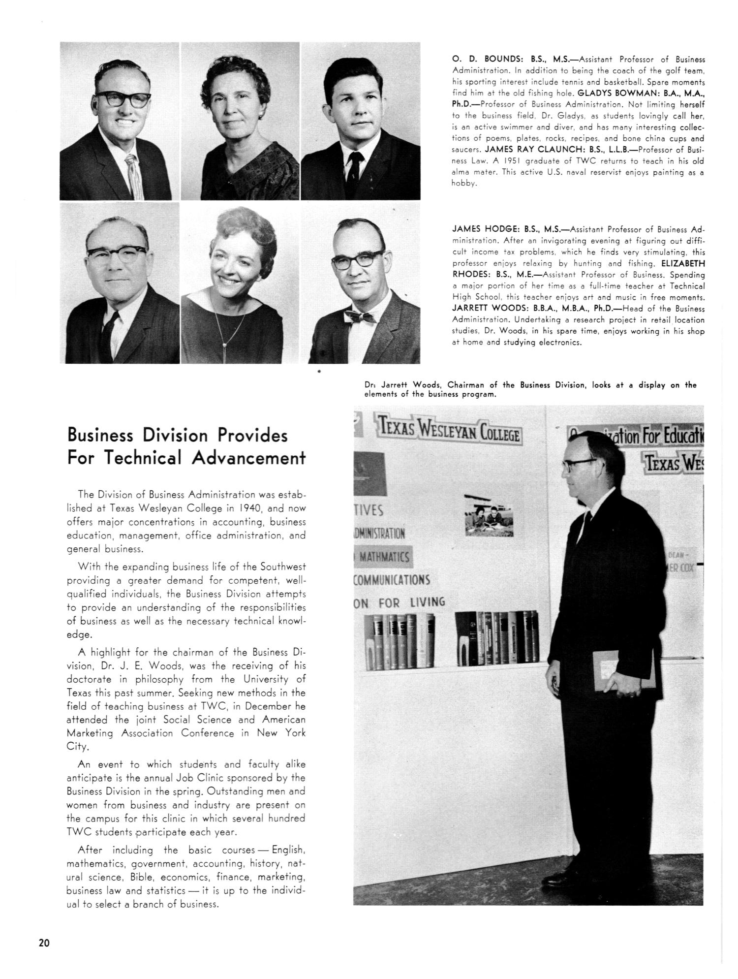 TXWECO, Yearbook of Texas Wesleyan College, 1962 Page 20 The Portal