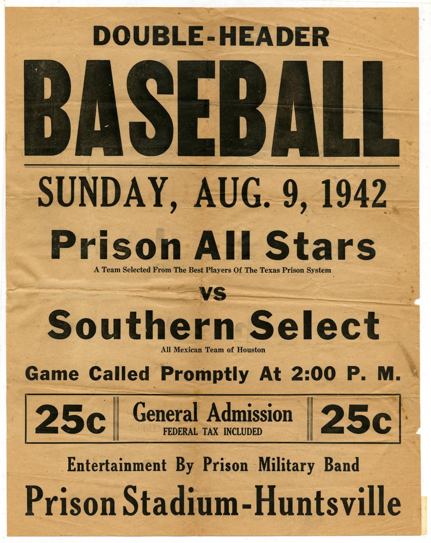 [Advertisement of a baseball game between Prison All Stars and Southern