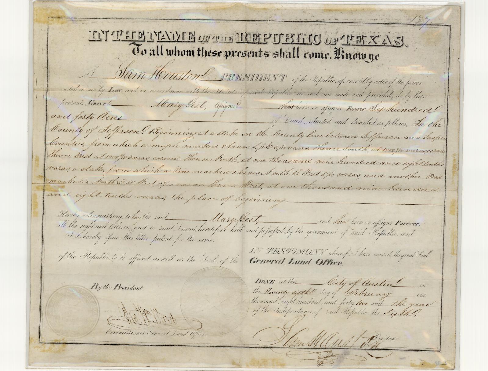Land Grant Deed The Portal to Texas History