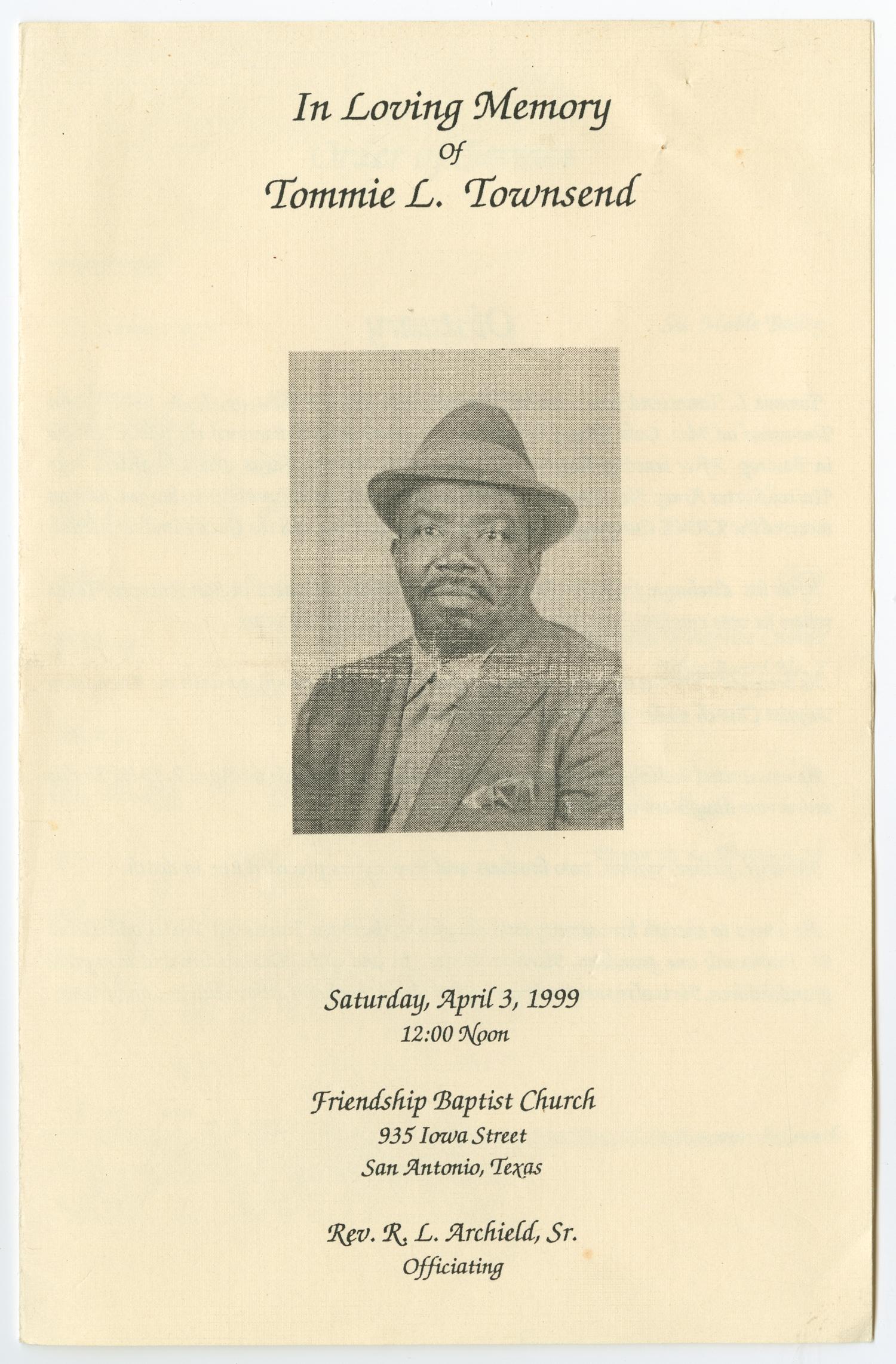 [Funeral Program for Tommie L. Townsend, April 3, 1999] The Portal to