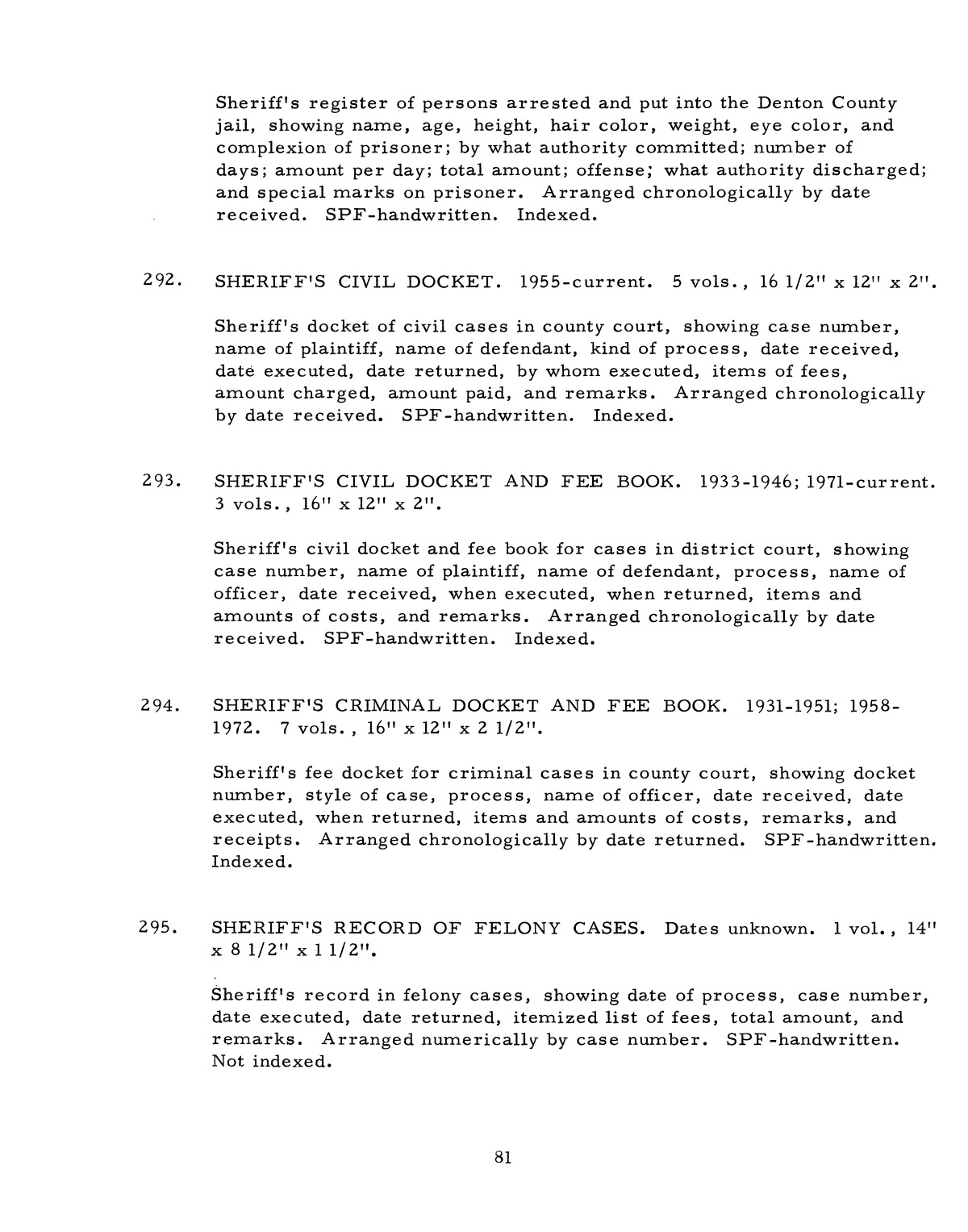 Inventory of county records, Denton County Courthouse, Denton, Texas