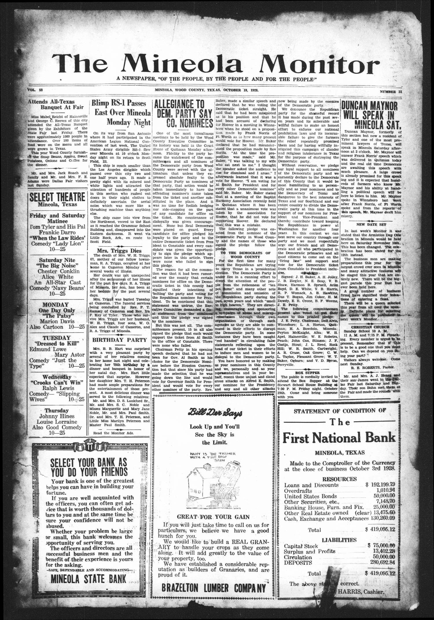 The Mineola Monitor (Mineola, Tex.), Vol. 53, No. 31, Ed. 1 Thursday