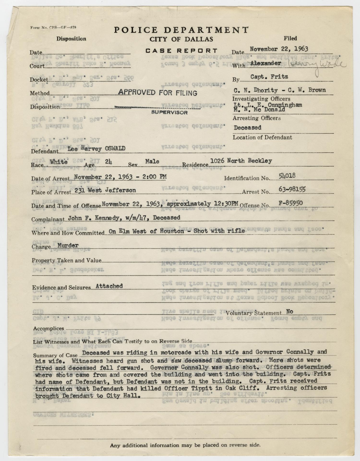[Case Report by J. W. Fritz 1] Page 1 of 2 The Portal to Texas History