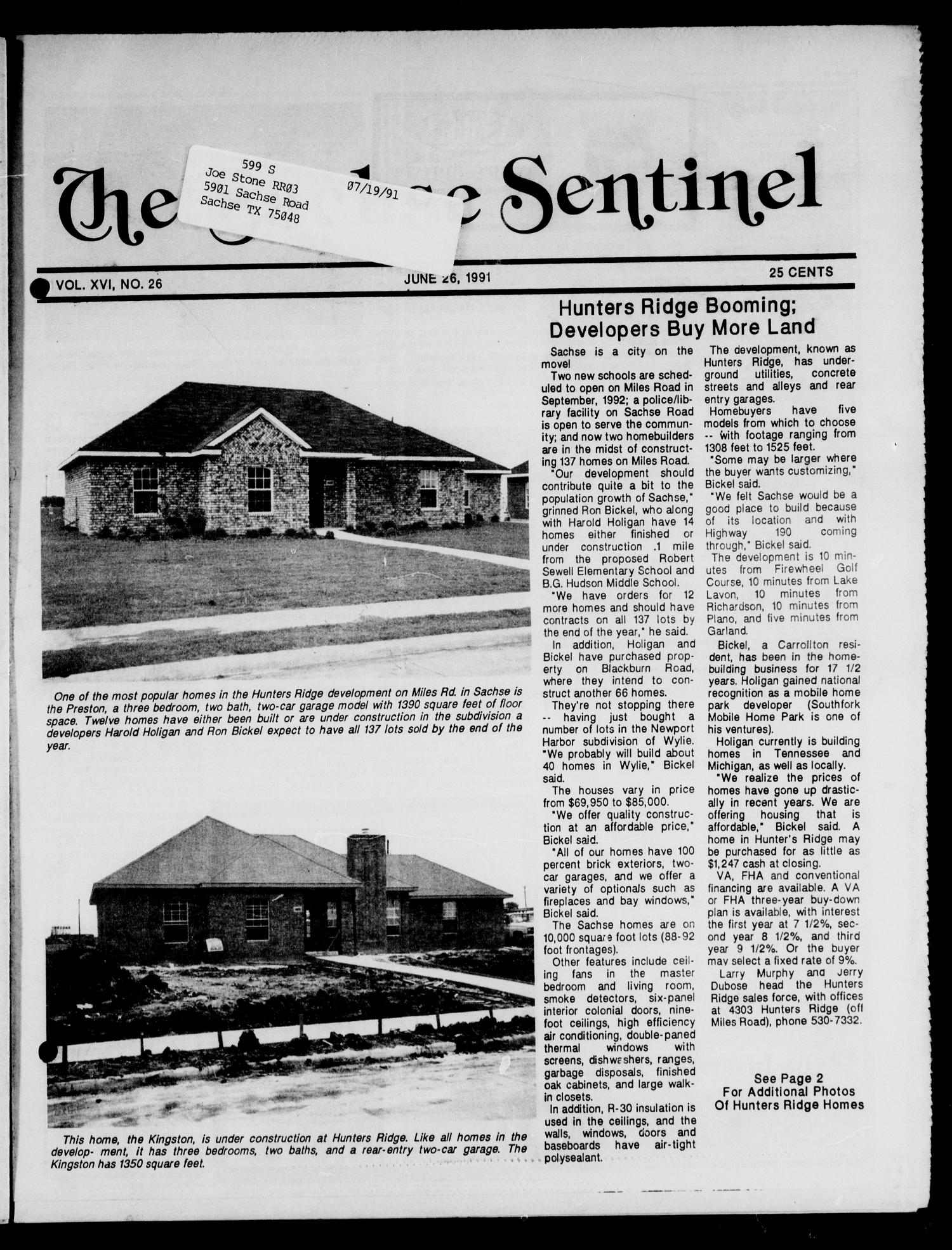 The Sachse Sentinel (Sachse, Tex.), Vol. 16, No. 26, Ed. 1 Wednesday