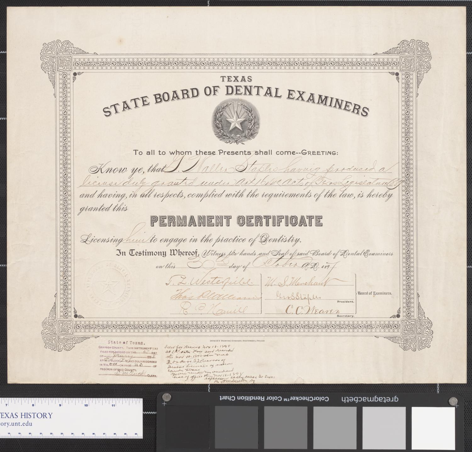 Texas State Board of Dental Examiners Certificate The Portal to Texas