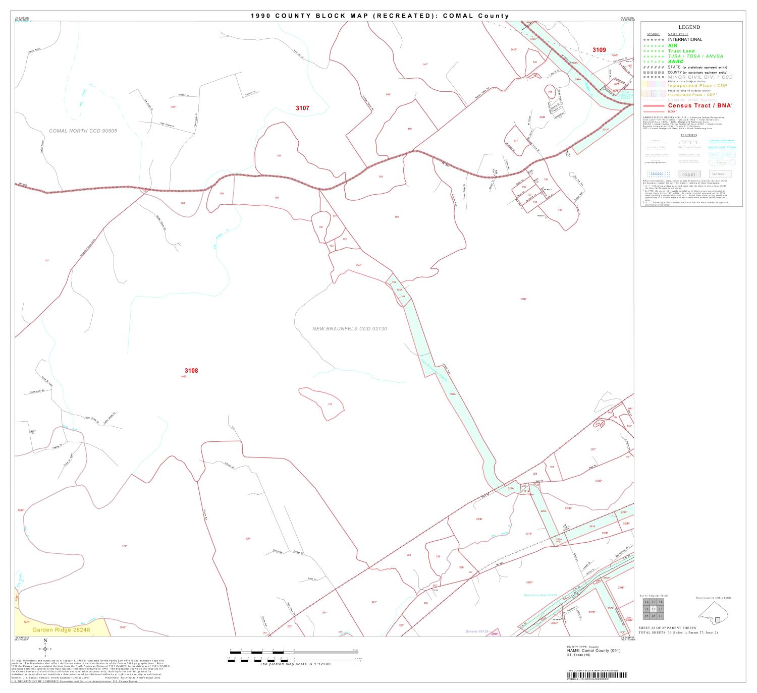 1990 Census County Block Map (Recreated) Comal County, Block 22 Side