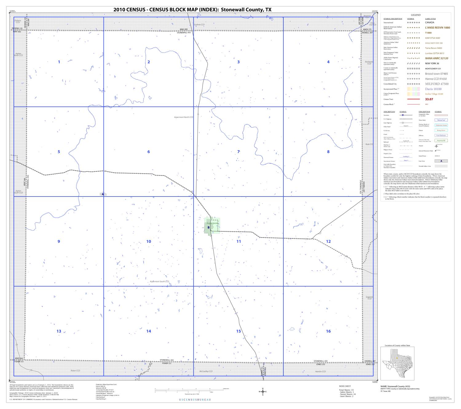 2010 Census County Block Map Stonewall County, Index Side 1 of 1