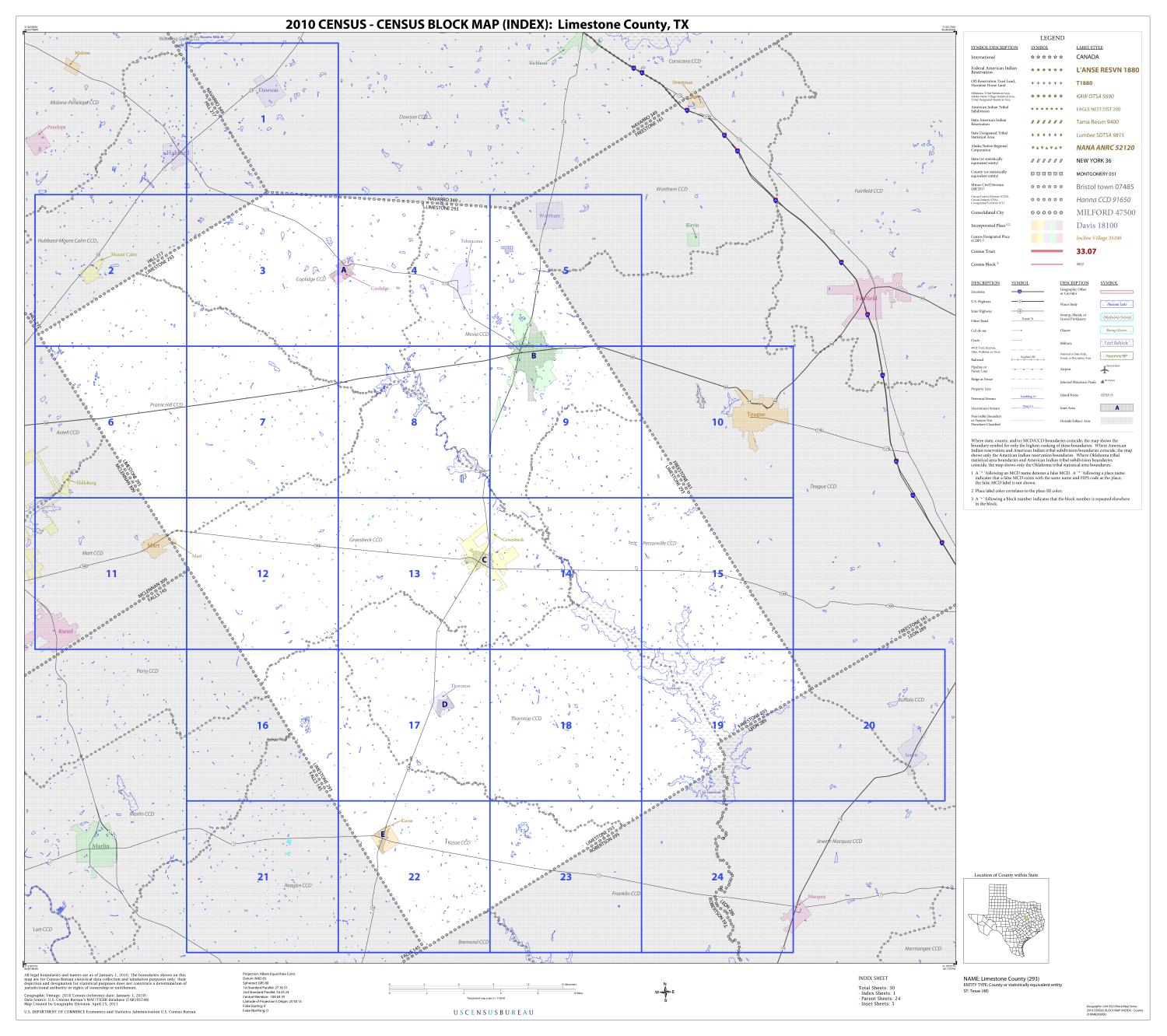 2010 Census County Block Map Limestone County, Index Side 1 of 1