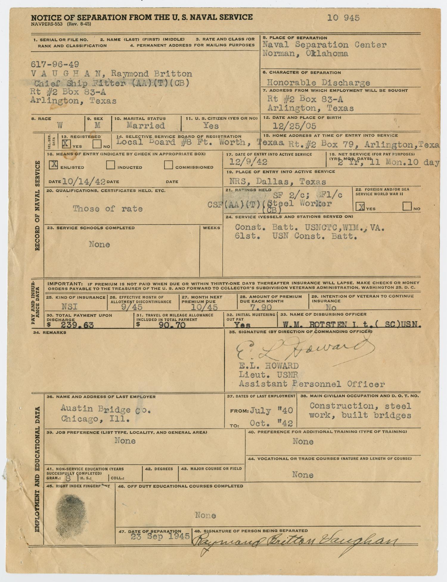 [Notice of Separation] The Portal to Texas History