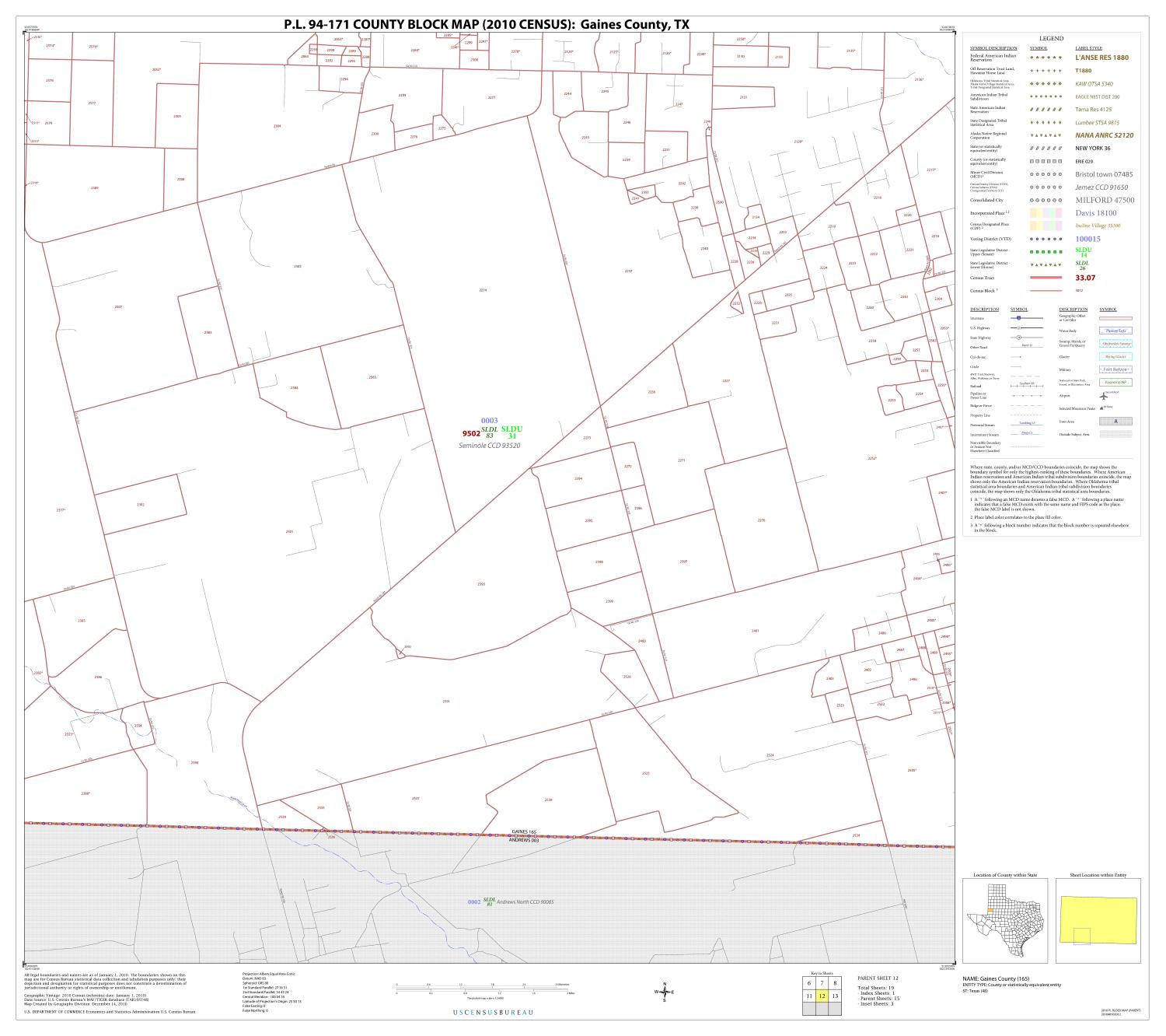 P.L. 94171 County Block Map (2010 Census) Gaines County, Block 12