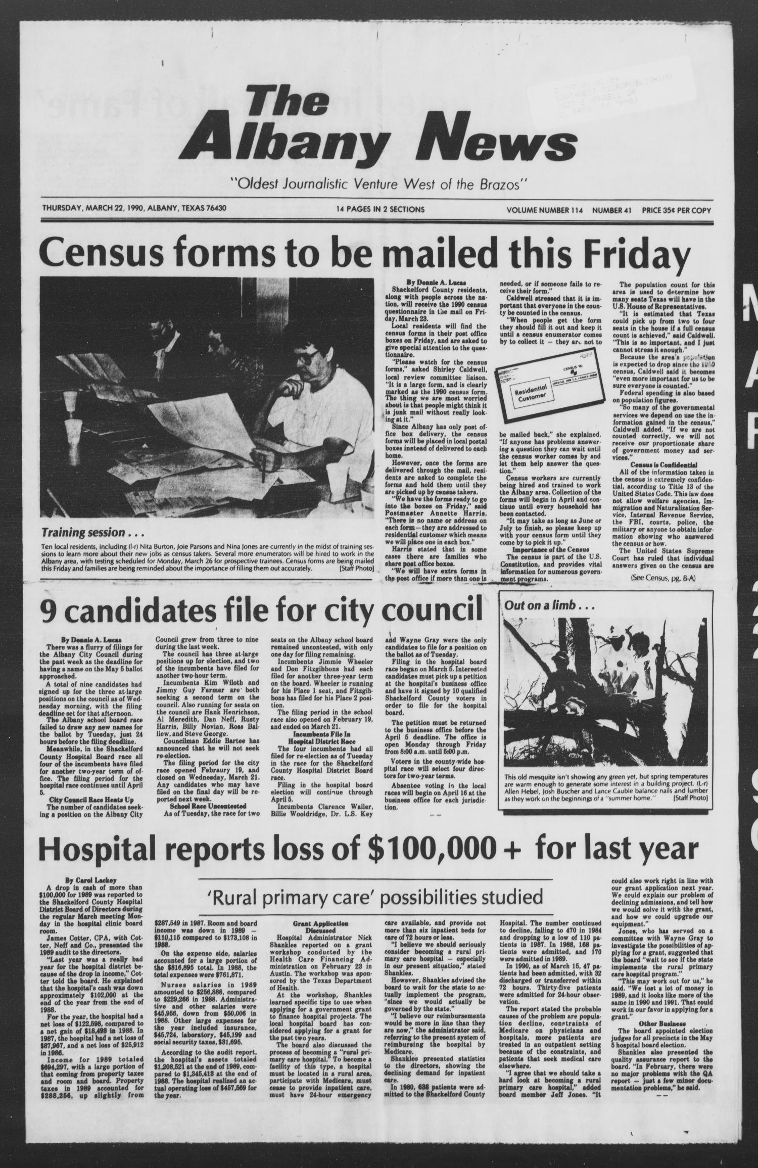 The Albany News (Albany, Tex.), Vol. 114, No. 41, Ed. 1 Thursday, March 22, 1990 The Portal to