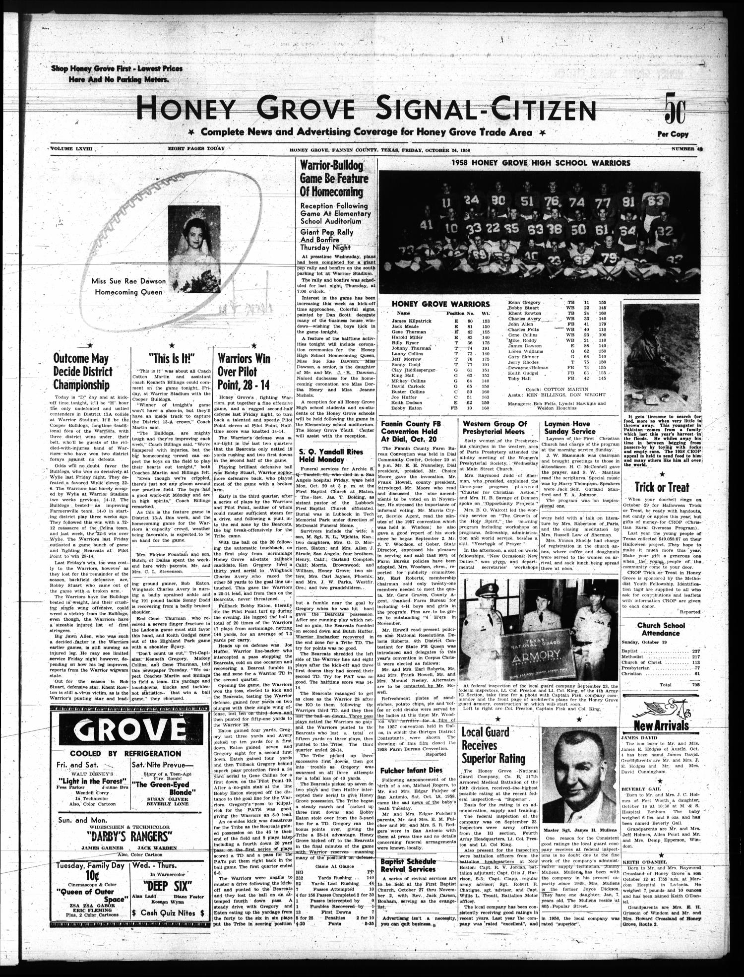 Honey Grove SignalCitizen (Honey Grove, Tex.), Vol. 68, No. 42, Ed. 1