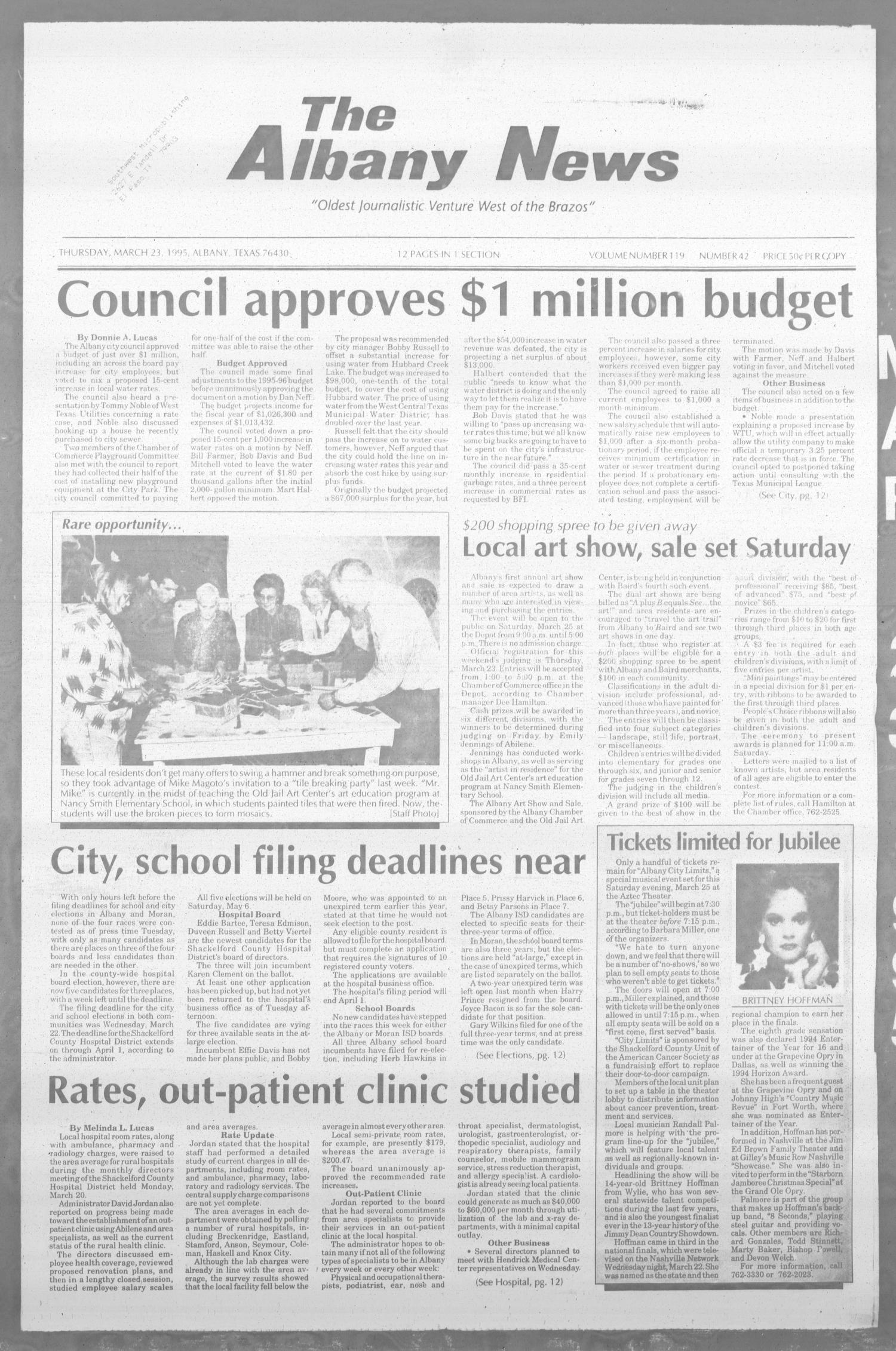 The Albany News (Albany, Tex.), Vol. 119, No. 42, Ed. 1 Thursday, March 23, 1995 The Portal to