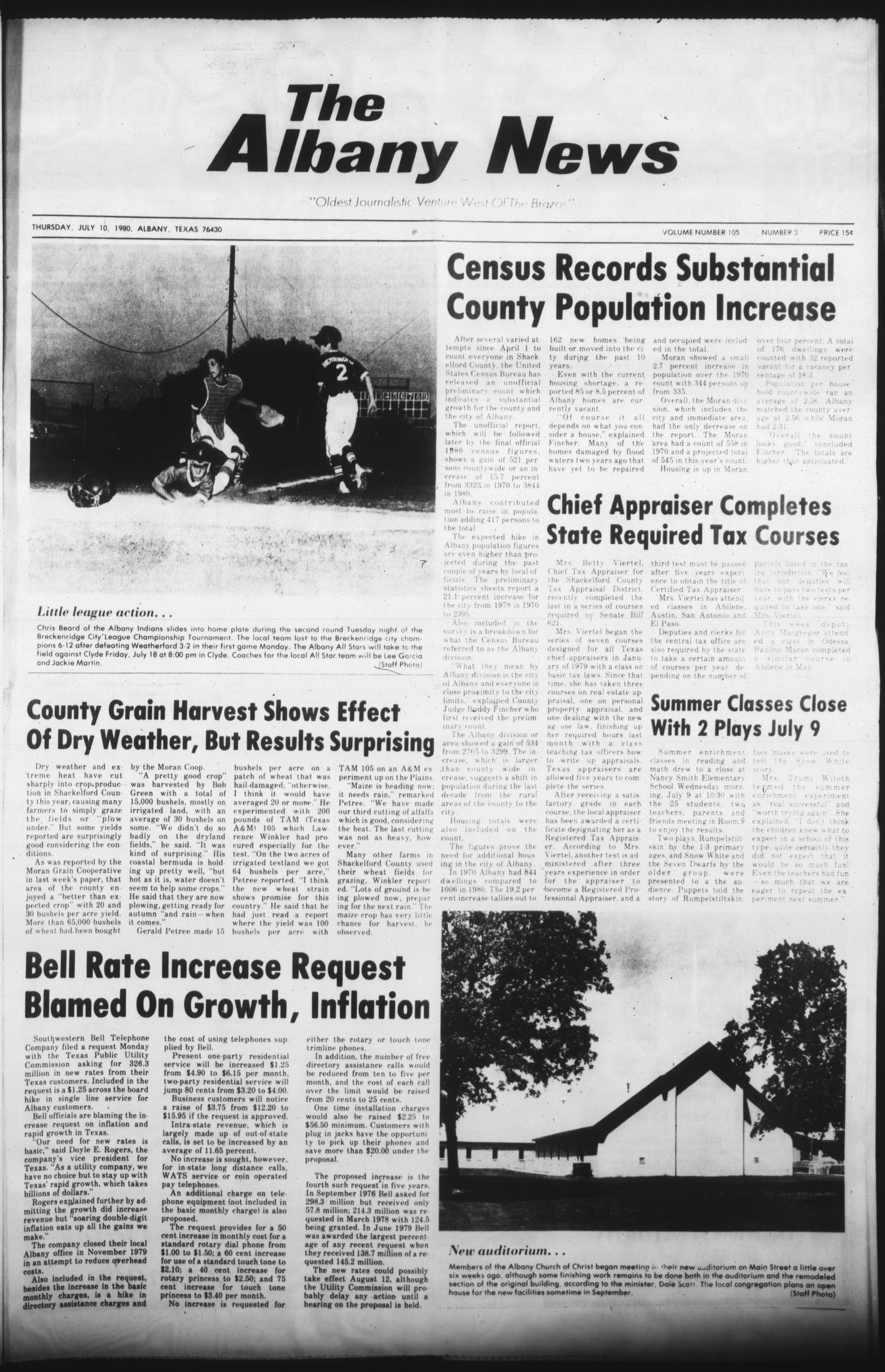 The Albany News (Albany, Tex.), Vol. 105, No. 3, Ed. 1 Thursday, July 10, 1980 Page 1 of 10