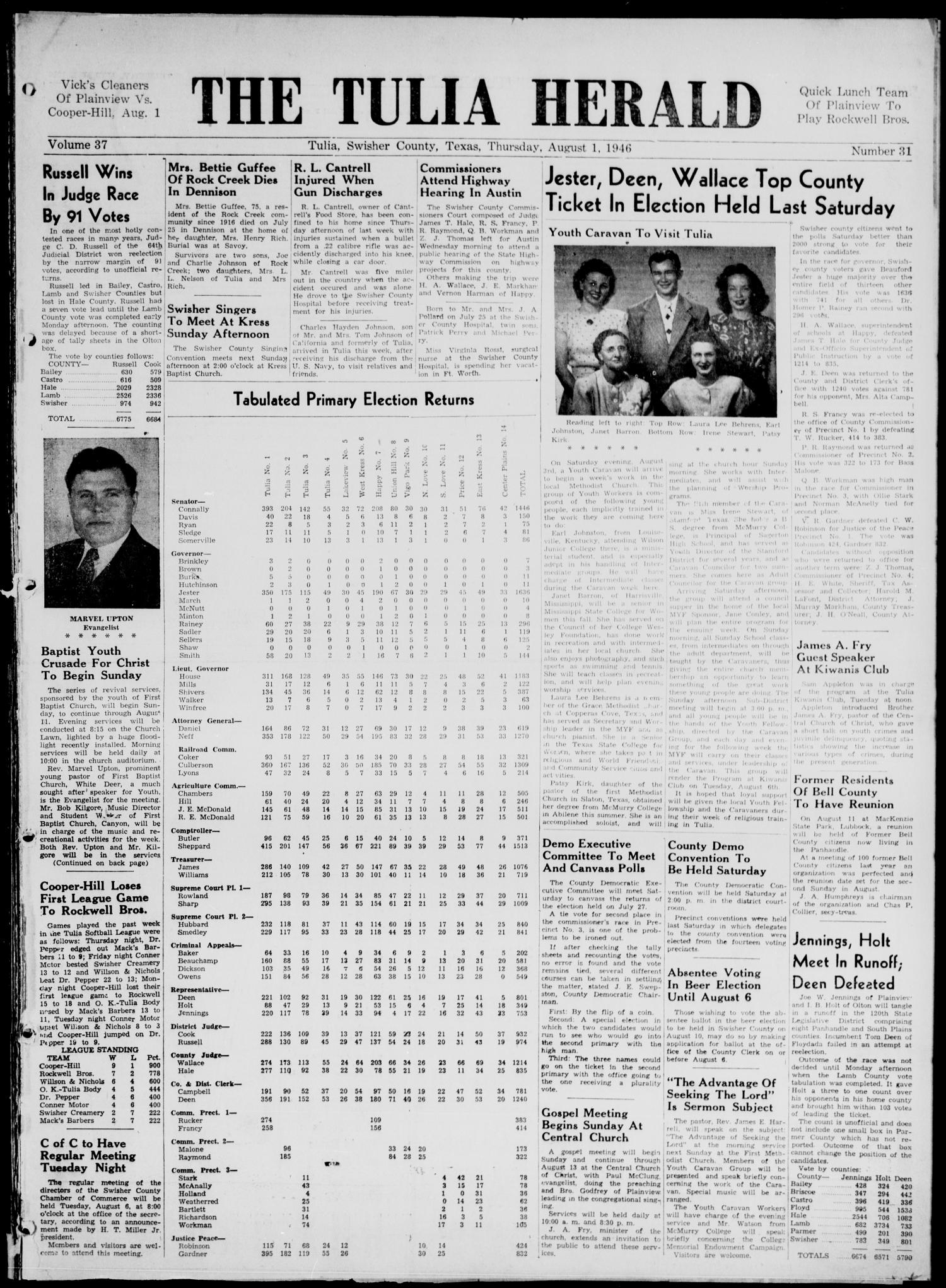 The Tulia Herald (Tulia, Tex), Vol. 37, No. 31, Ed. 1, Thursday, August
