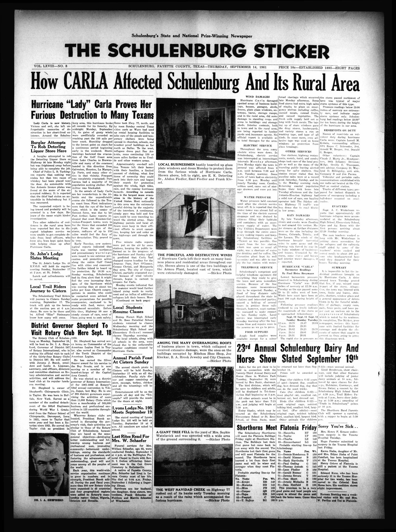 The Schulenburg Sticker (Schulenburg, Tex.), Vol. 68, No. 8, Ed. 1