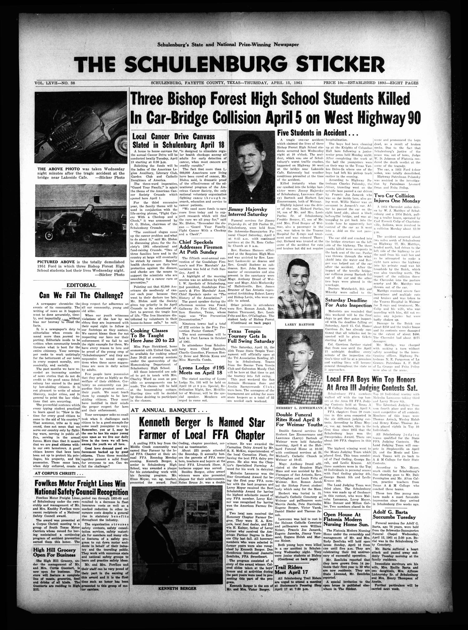 The Schulenburg Sticker (Schulenburg, Tex.), Vol. 67, No. 38, Ed. 1