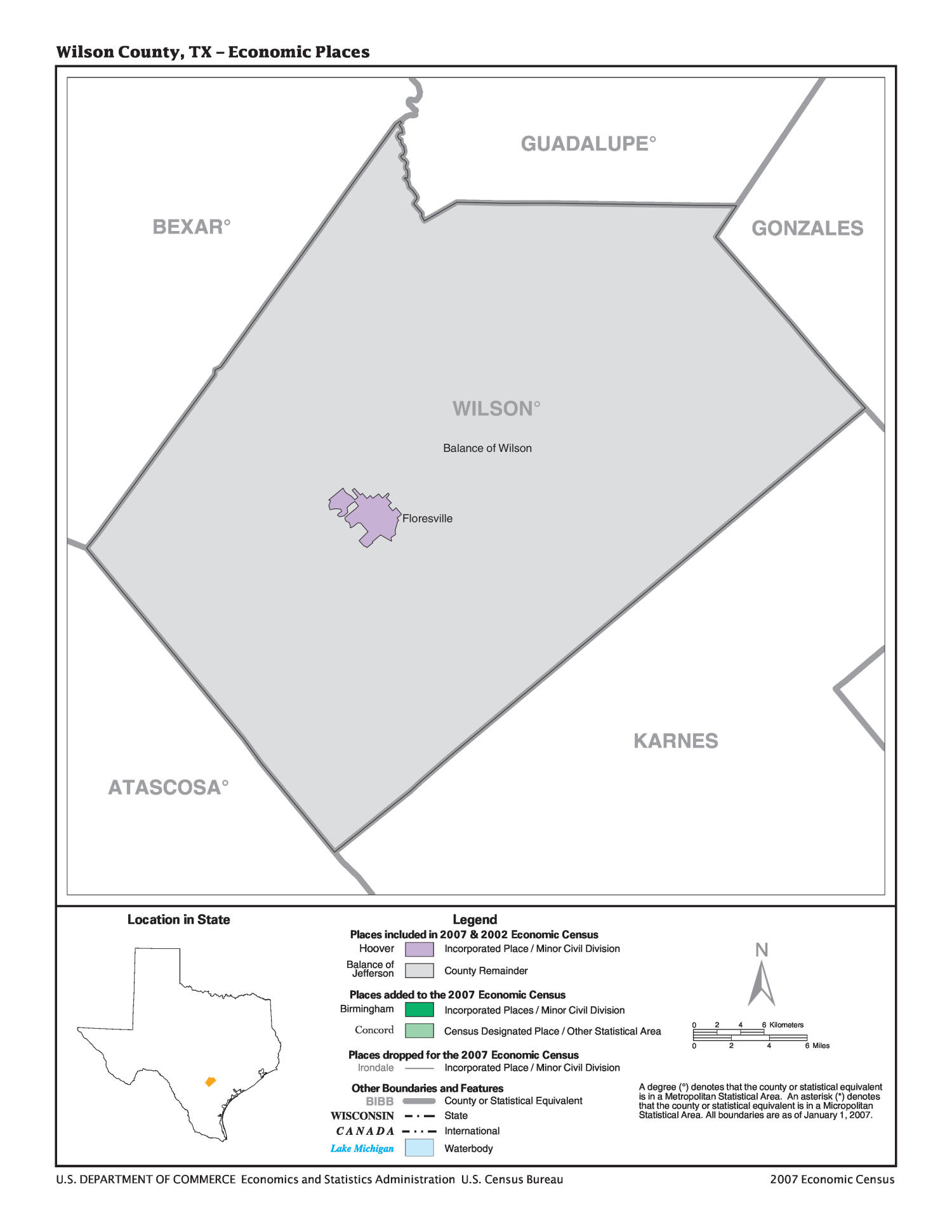 2007 Economic Census Map Wilson County, Texas Economic Places The