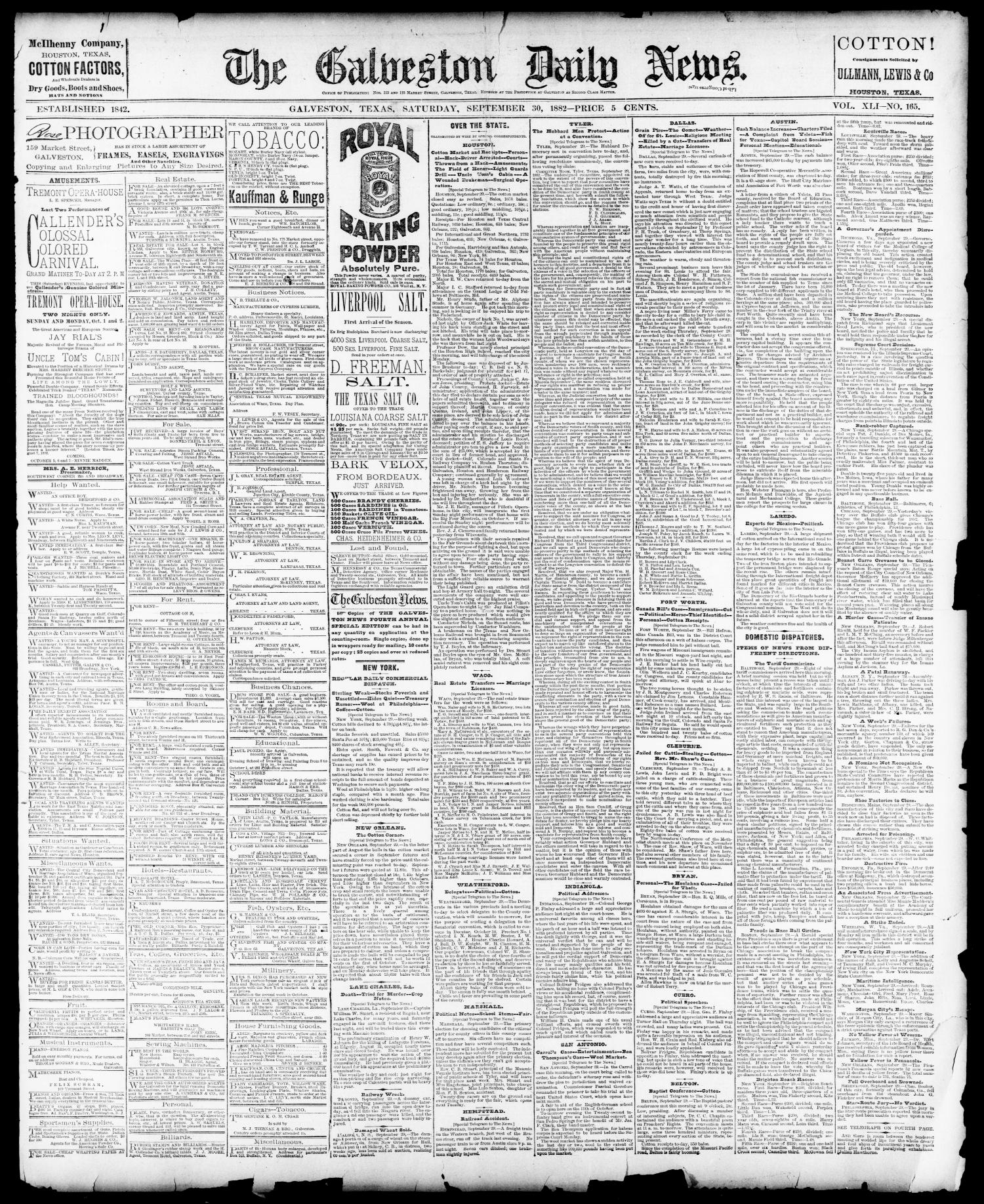 The Galveston Daily News. (Galveston, Tex.), Vol. 41, No. 165, Ed. 1