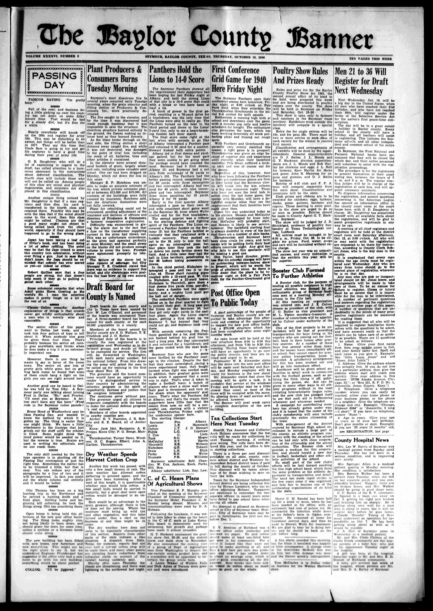 The Baylor County Banner (Seymour, Tex.), Vol. 46, No. 5, Ed. 1