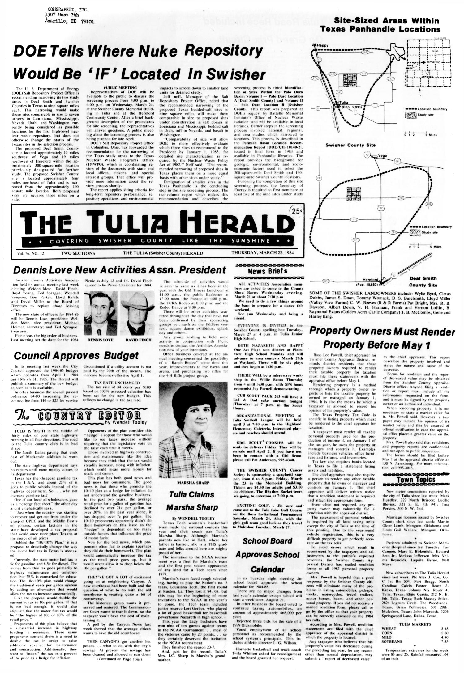The Tulia Herald (Tulia, Tex.), Vol. 76, No. 12, Ed. 1 Thursday, March