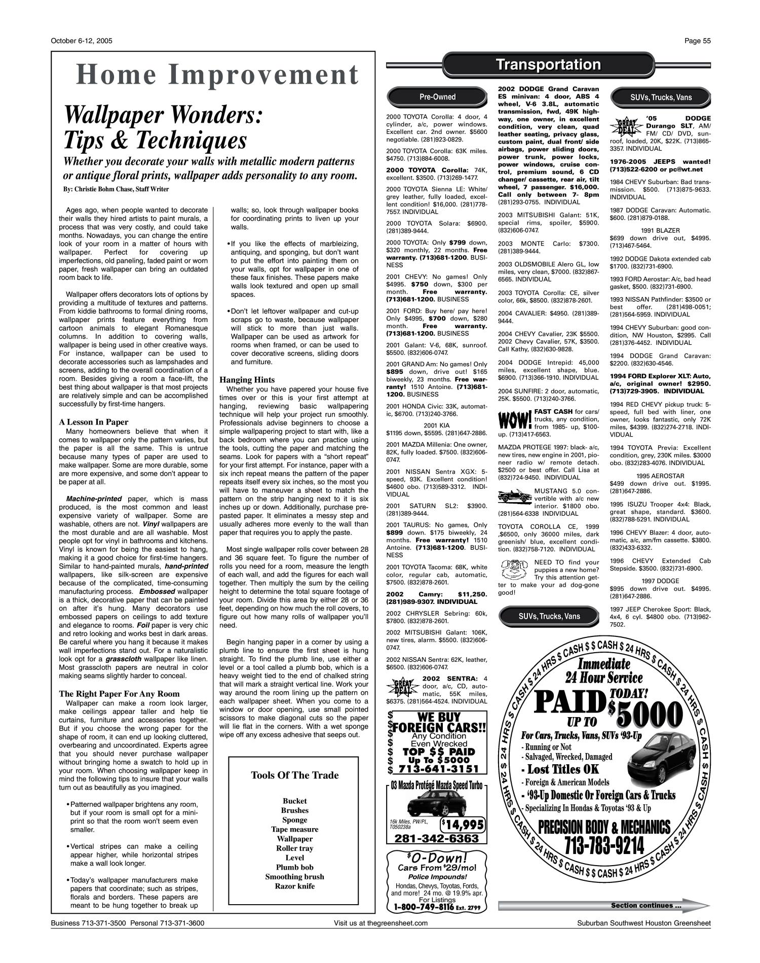 Greensheet (Houston, Tex.), Vol. 36, No. 417, Ed. 1 Thursday, October 6