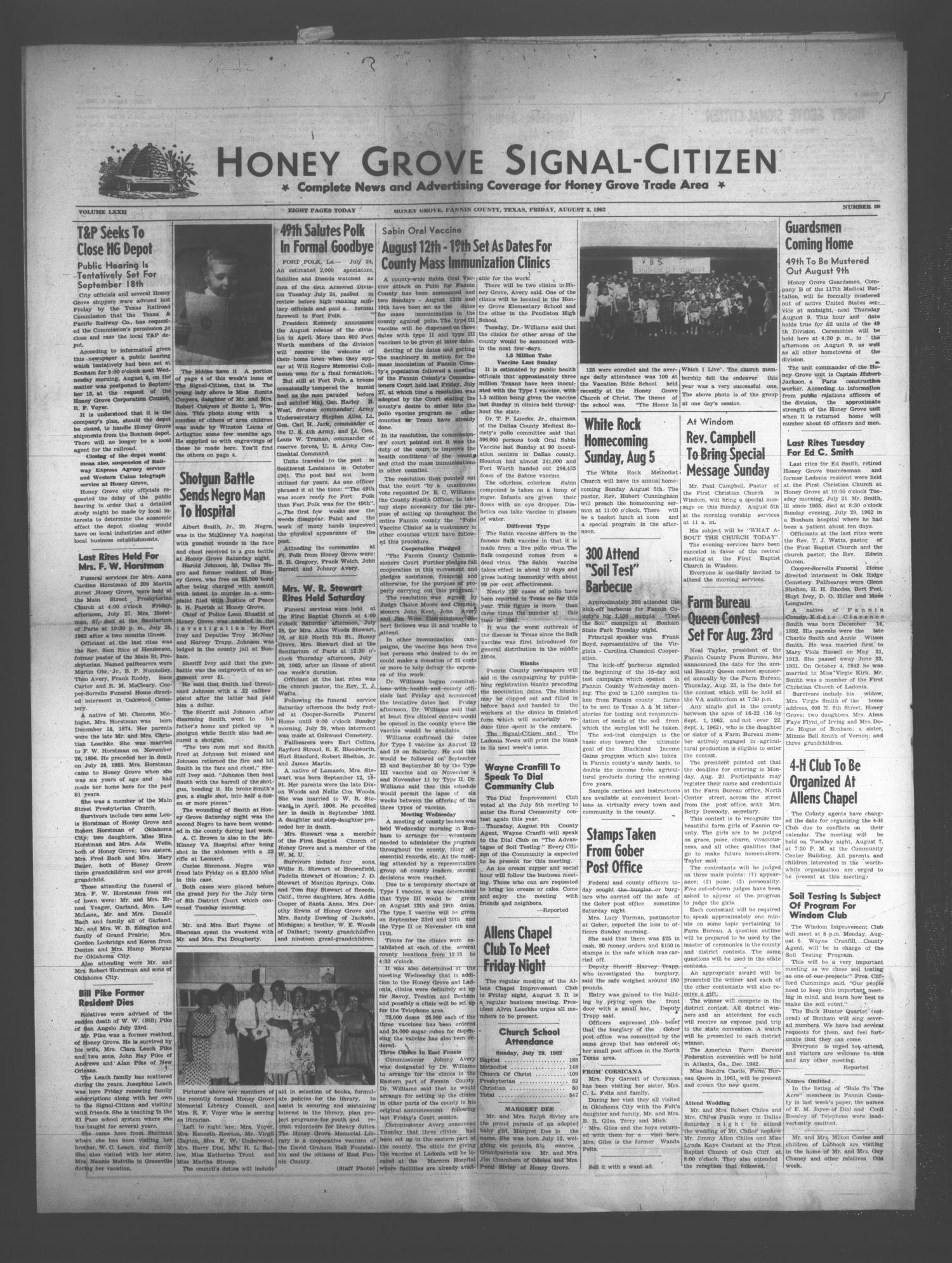 Honey Grove SignalCitizen (Honey Grove, Tex.), Vol. 72, No. 30, Ed. 1