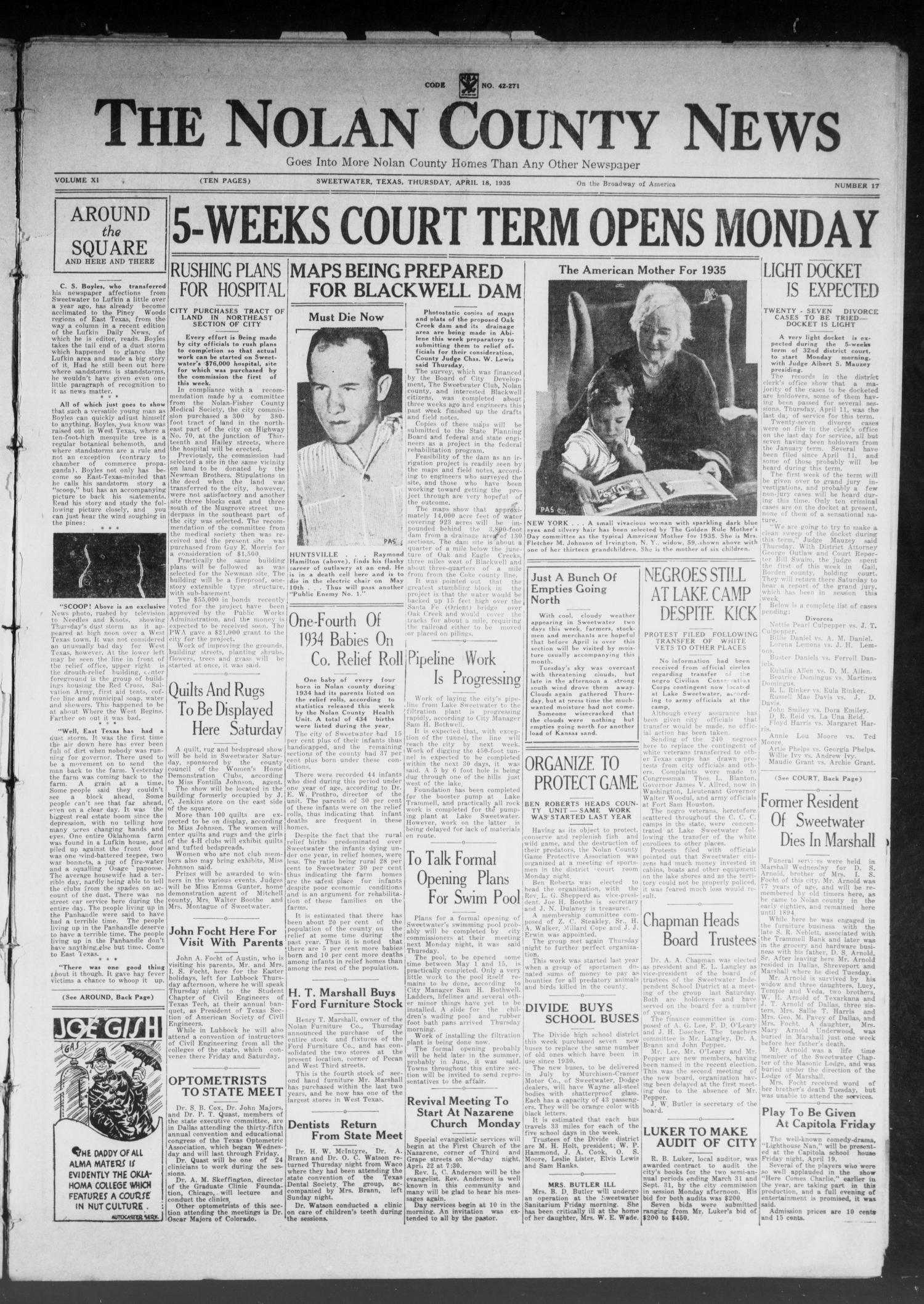 The Nolan County News (Sweetwater, Tex.), Vol. 11, No. 17, Ed. 1(01)