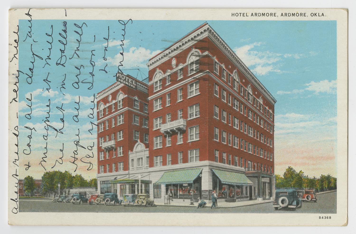 [Postcard of Hotel Ardmore in Ardmore, Oklahoma] Side 1 of 2 The