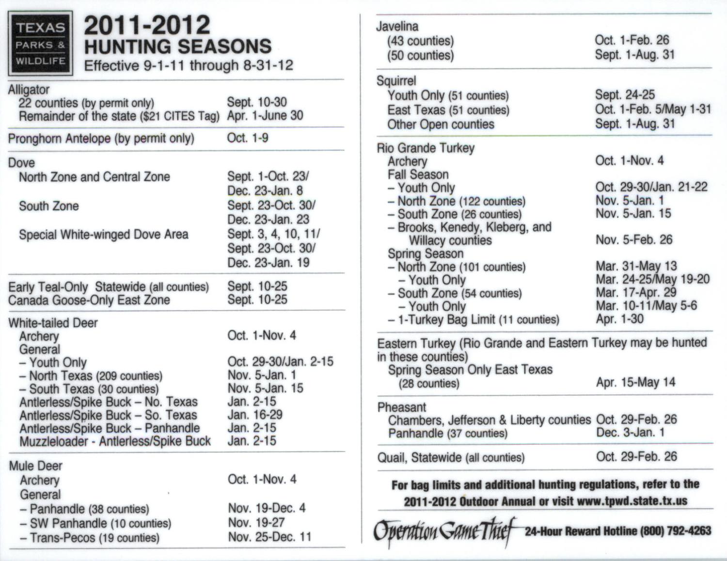 [Texas Hunting and Fishing Regulations 20112012] Page 1 The