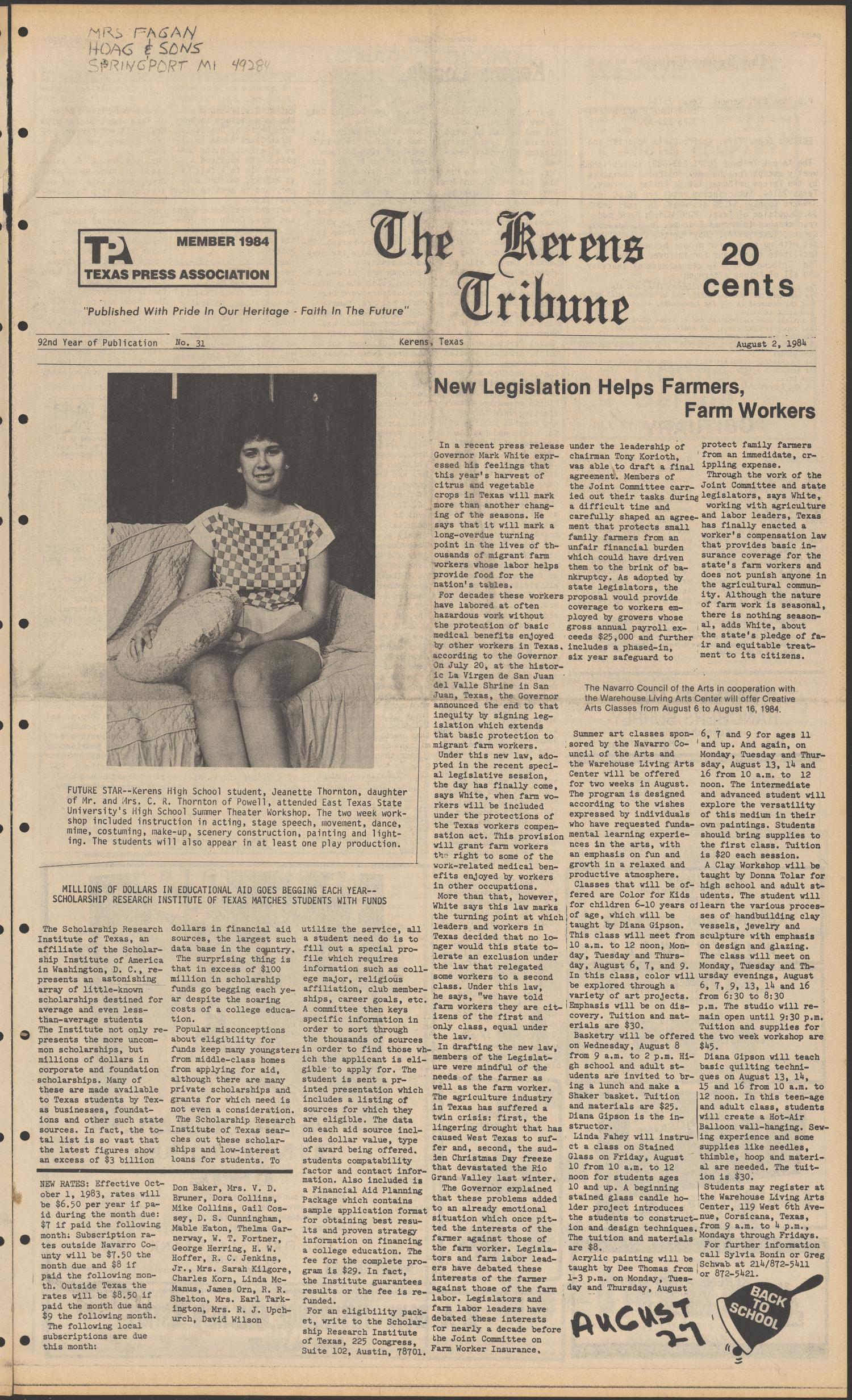 The Kerens Tribune (Kerens, Tex.), Vol. 92, No. 31, Ed. 1 Thursday